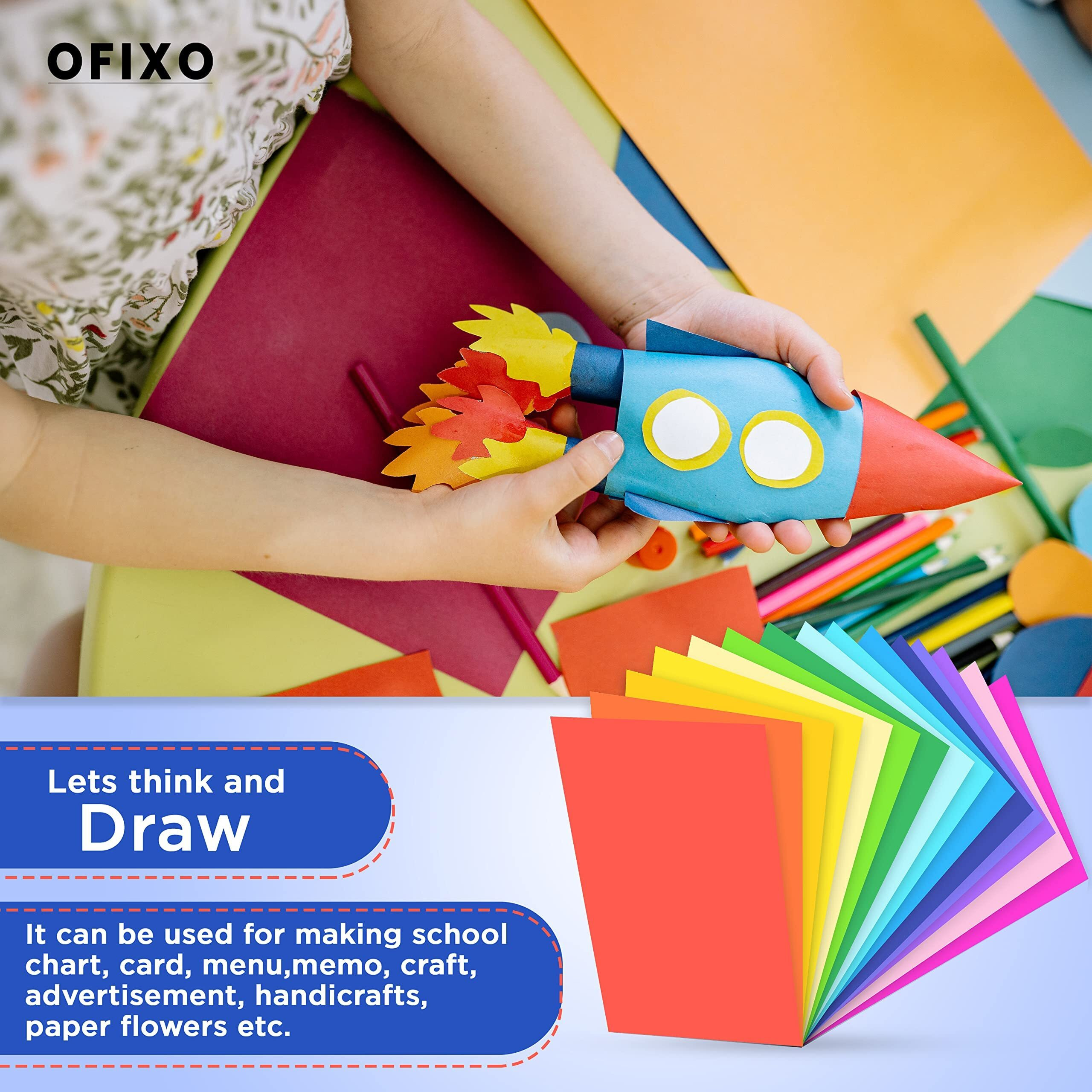 OFIXO A4 Multicolor, Bright, BIG/FULL Size, Chart/Pastel Sheets, Used in art and craft, collage, projects, posters etc. Plain color Sheets paper (150 GSM) 20 Pcs Color Sheet__Pack of 2