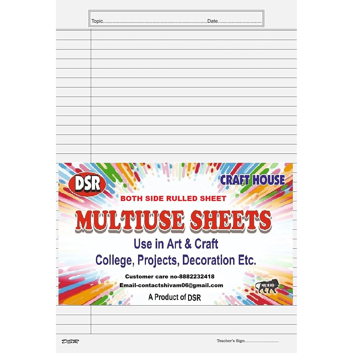 Eclet A4 Size Both Side Ruled Sheet (Pack of 100 sheets) for Project/Assignment/Practical/Homework(white)