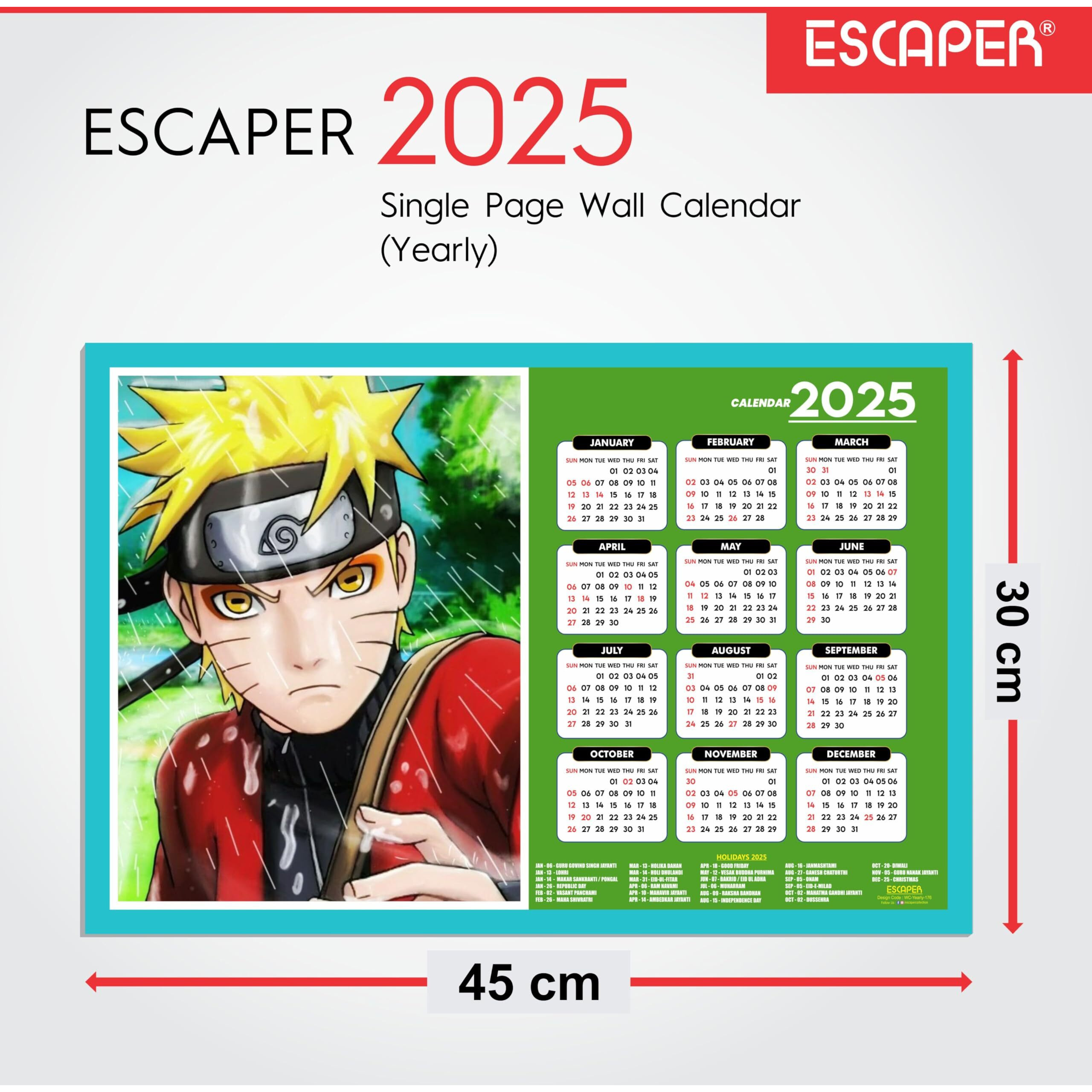 ESCAPER Anime Wall Calendar 2025 hanging (45 x 30 cm), Anime Wall Calendar 2025, One Piece Anime Wall Calendar 2025, Anime Gifts, Anime Wall Dcor, New Year Calendar 2025