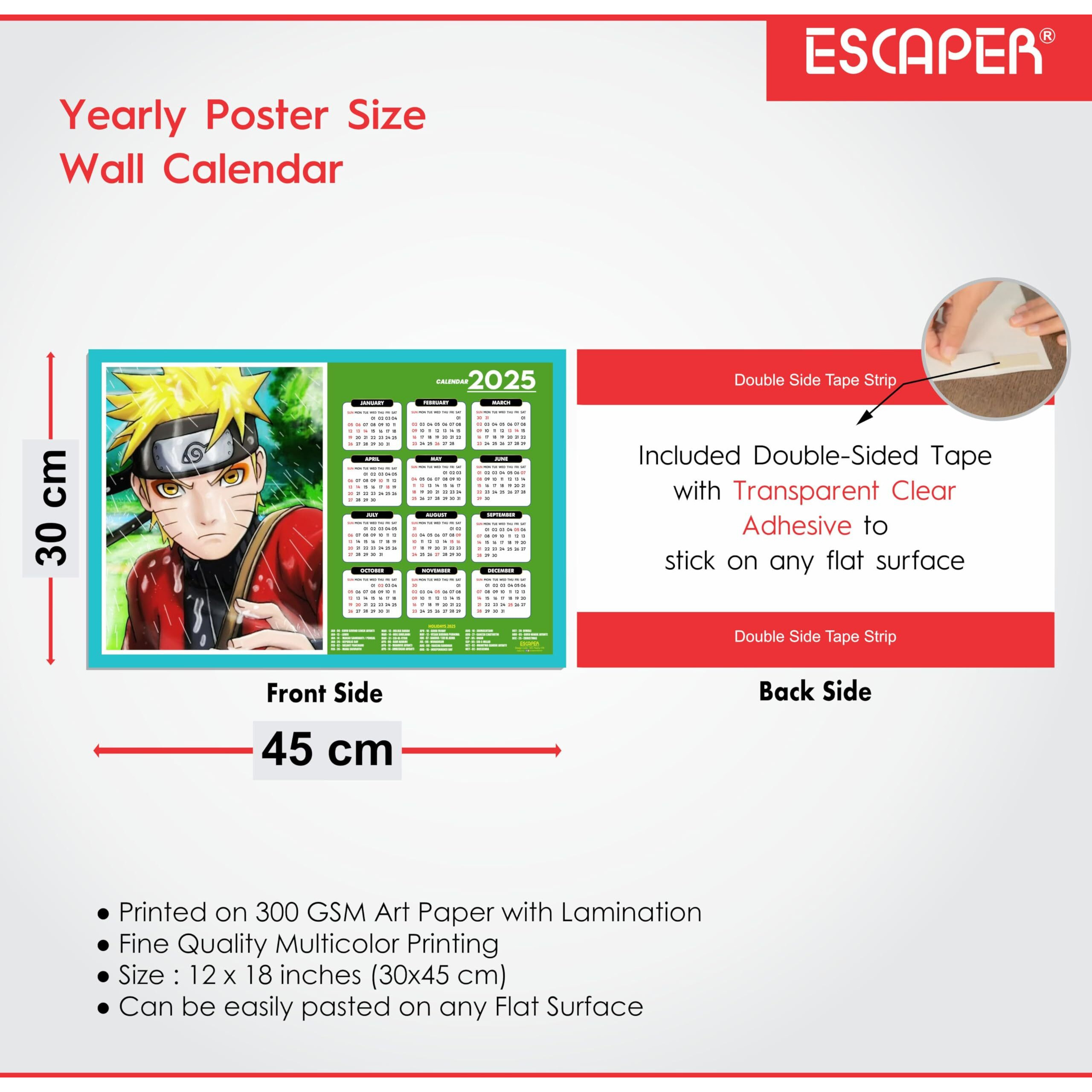 ESCAPER Anime Wall Calendar 2025 hanging (45 x 30 cm), Anime Wall Calendar 2025, One Piece Anime Wall Calendar 2025, Anime Gifts, Anime Wall Dcor, New Year Calendar 2025