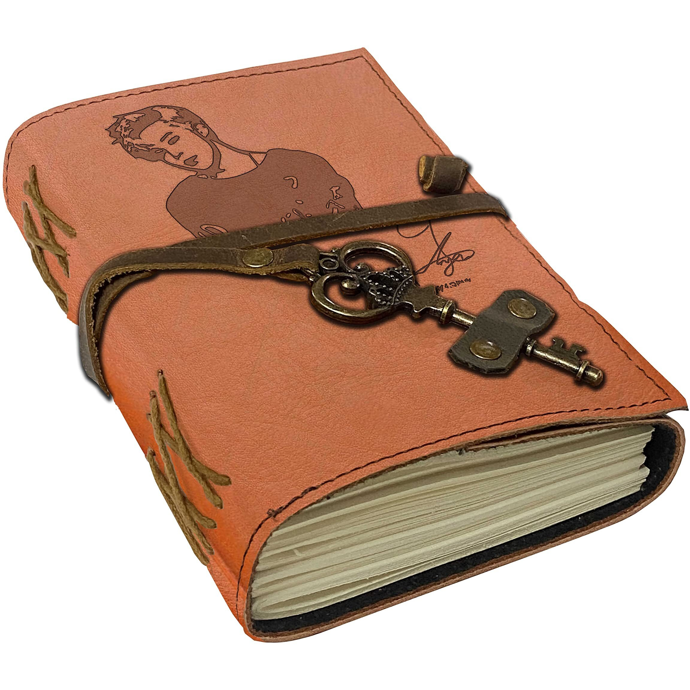 DI - KRAFT Handcrafted Belt Lock Journal Leather Diary with 200 Pages Unruled Handmade Paper Daily Planner Blank Page Diary