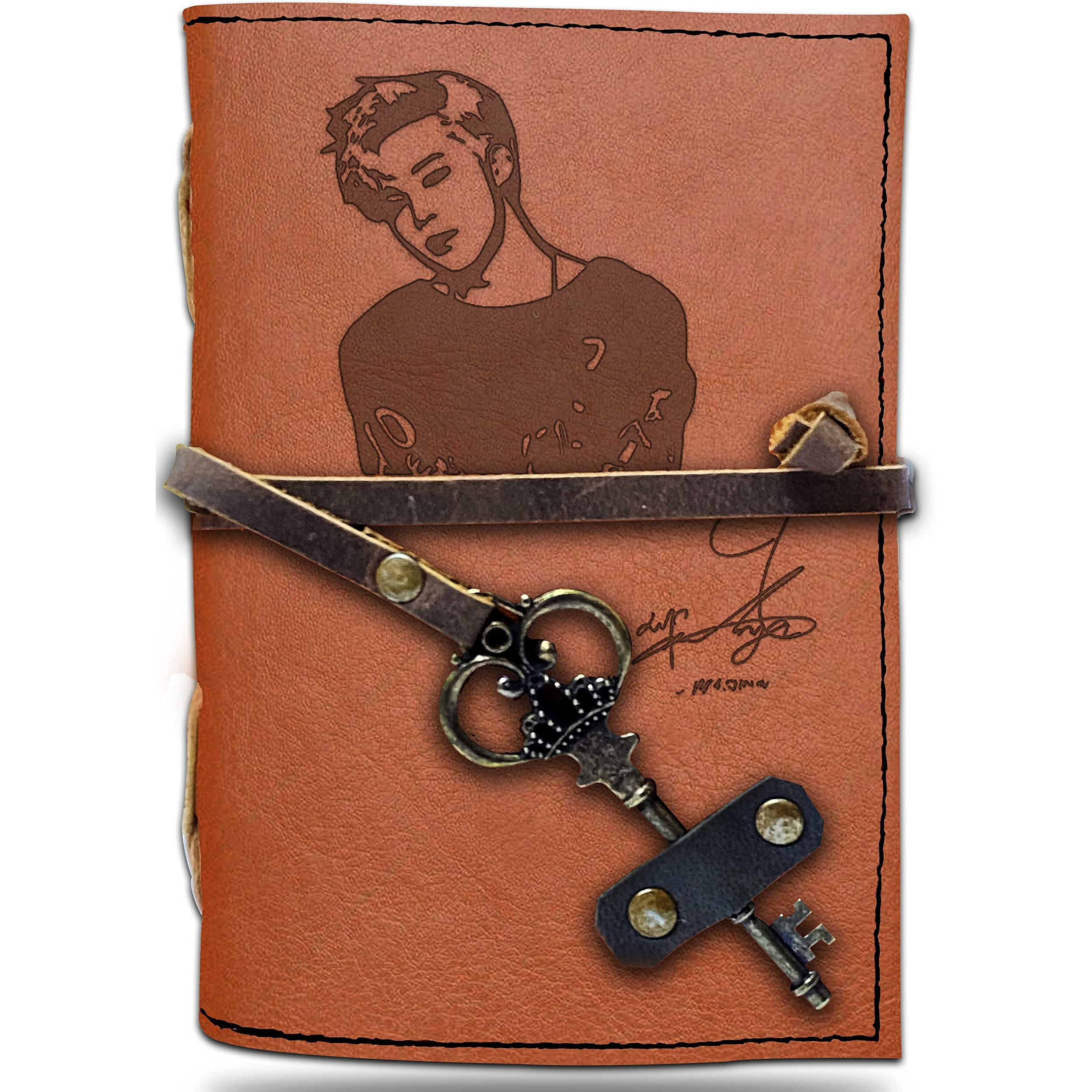 DI - KRAFT Handcrafted Belt Lock Journal Leather Diary with 200 Pages Unruled Handmade Paper Daily Planner Blank Page Diary