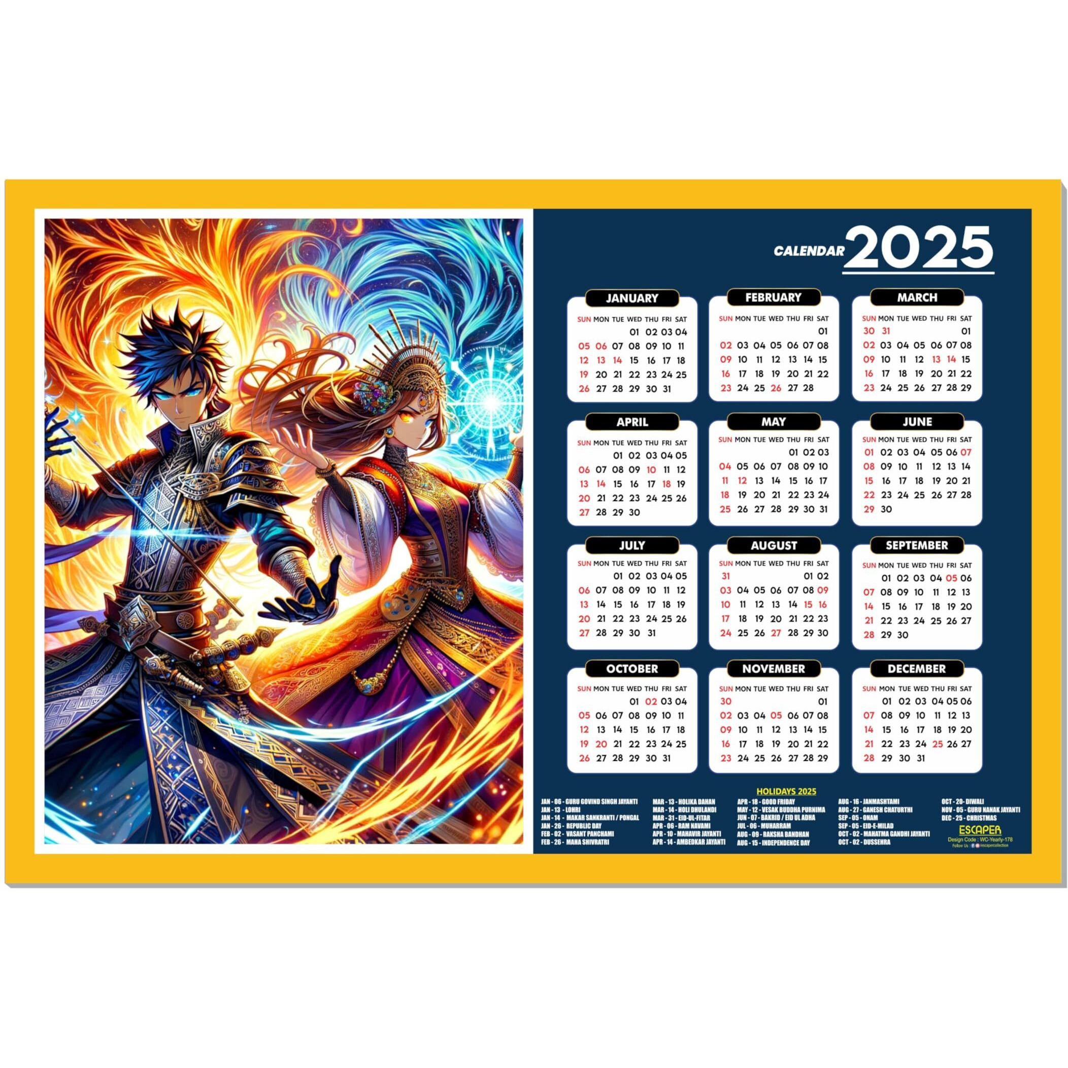 ESCAPER Anime Wall Calendar 2025 hanging (45 x 30 cm), Anime Wall Calendar 2025, One Piece Anime Wall Calendar 2025, Anime Gifts, Anime Wall Dcor, New Year Calendar 2025