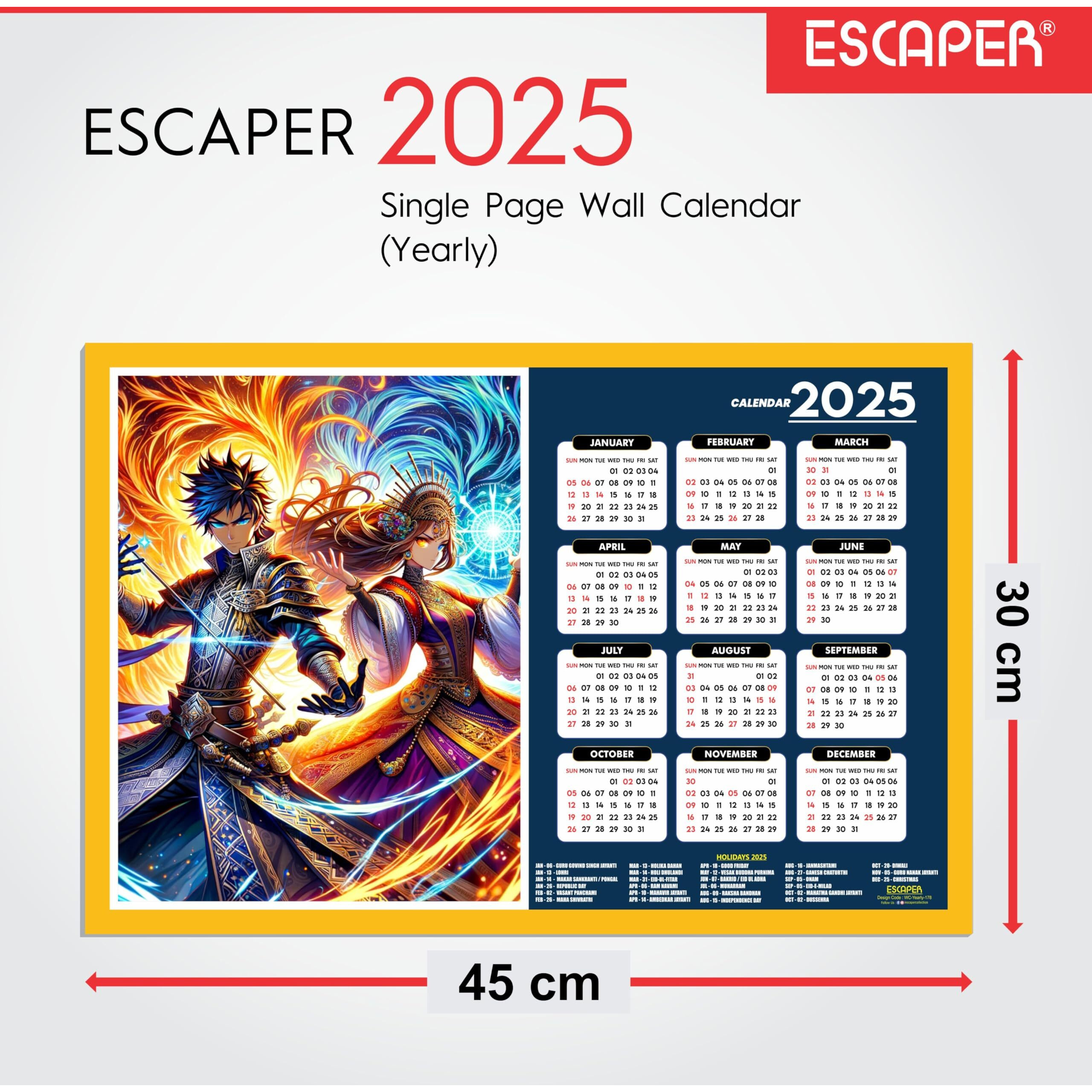 ESCAPER Anime Wall Calendar 2025 hanging (45 x 30 cm), Anime Wall Calendar 2025, One Piece Anime Wall Calendar 2025, Anime Gifts, Anime Wall Dcor, New Year Calendar 2025