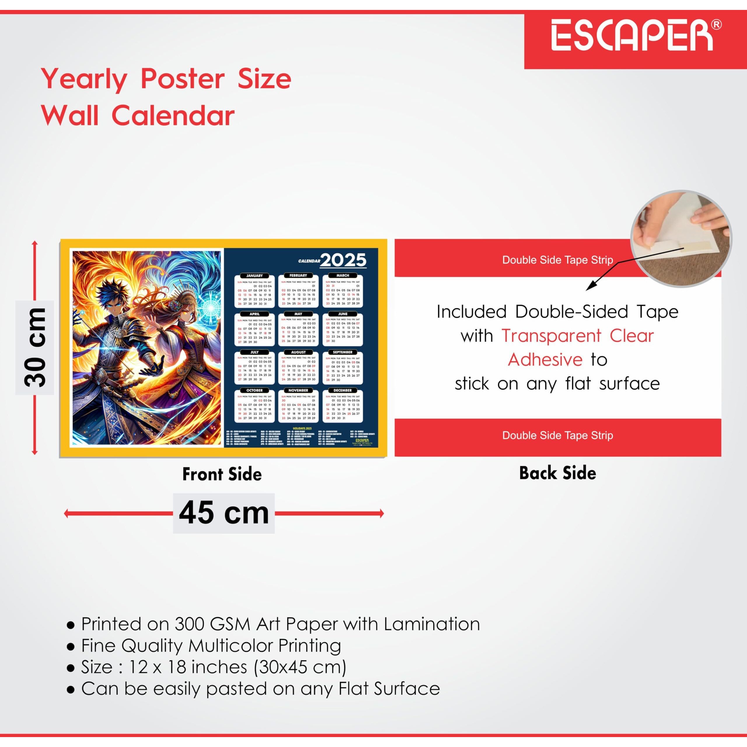 ESCAPER Anime Wall Calendar 2025 hanging (45 x 30 cm), Anime Wall Calendar 2025, One Piece Anime Wall Calendar 2025, Anime Gifts, Anime Wall Dcor, New Year Calendar 2025