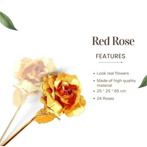 OFIXO Valentines Day Friendship's Day Special with Beautiful Gift Box and Carry Bag, Golden Rose (30x9x9cm)
