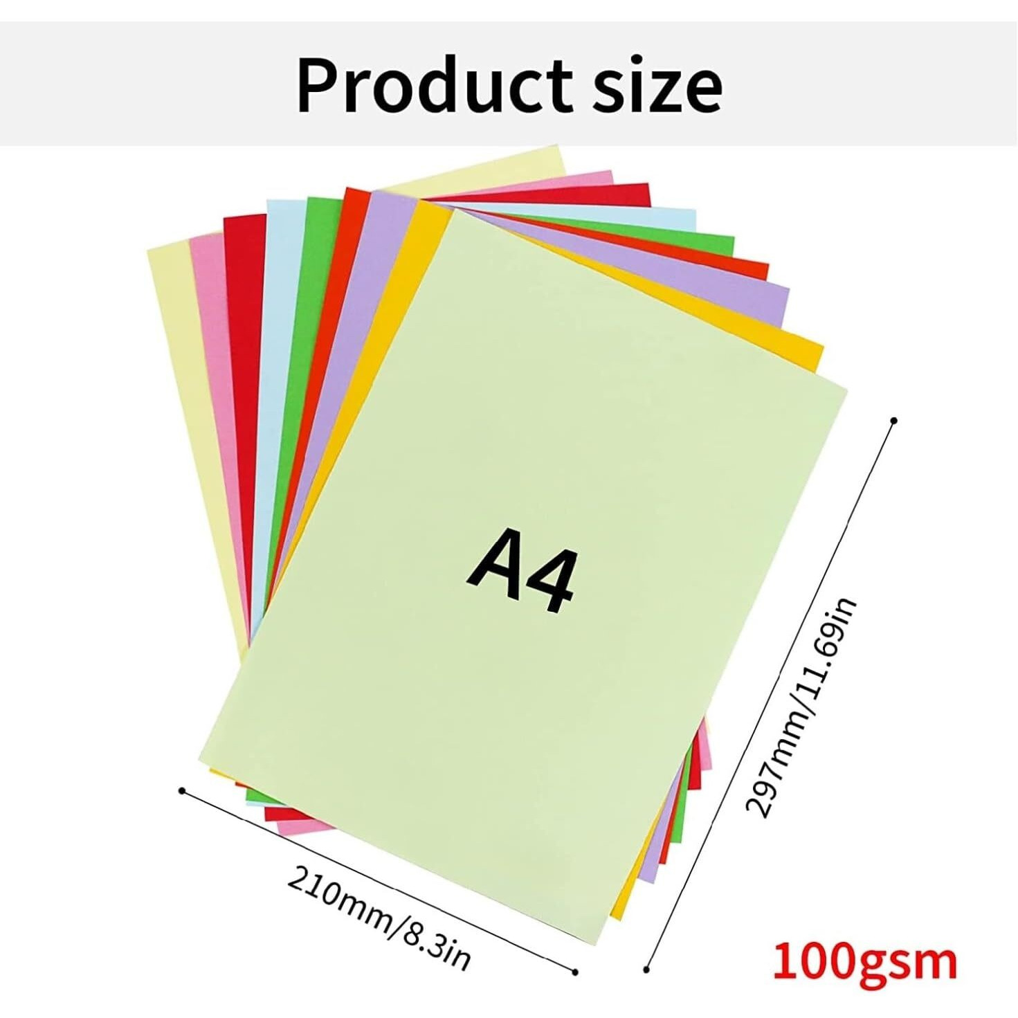 Eclet 100 pcs Color A4 Medium Size Sheets (10 Sheets Each Color) Art and Craft Paper Double Sided Colored Set 36