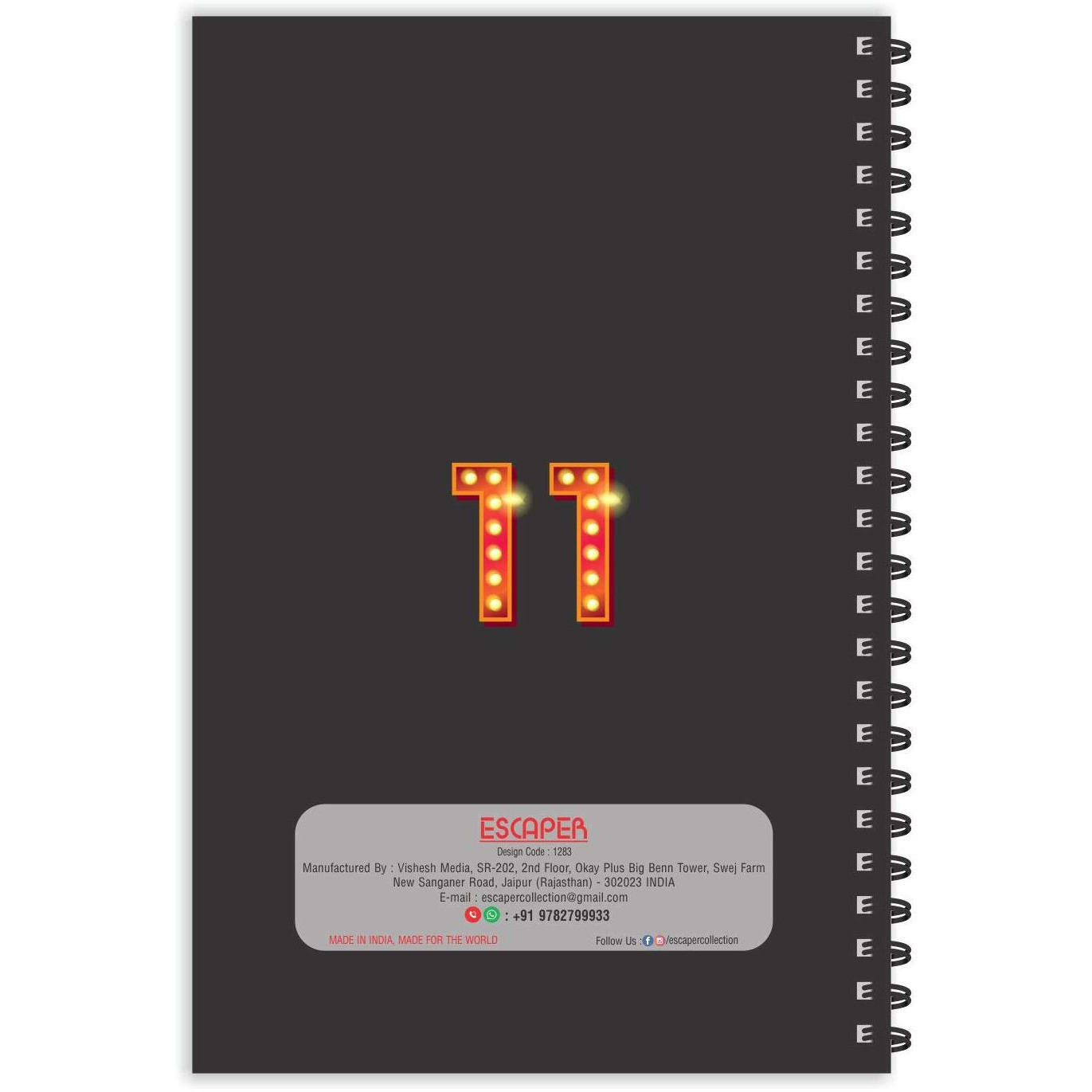ESCAPER Number 11 - Numeric Diary, Ruled - A5 Size - 8.5 x 5.5 inches Lucky Number Diary, Spiritual Diary, Numerology Diary, Diary Notepad, Diary for Office, Diary for Gift