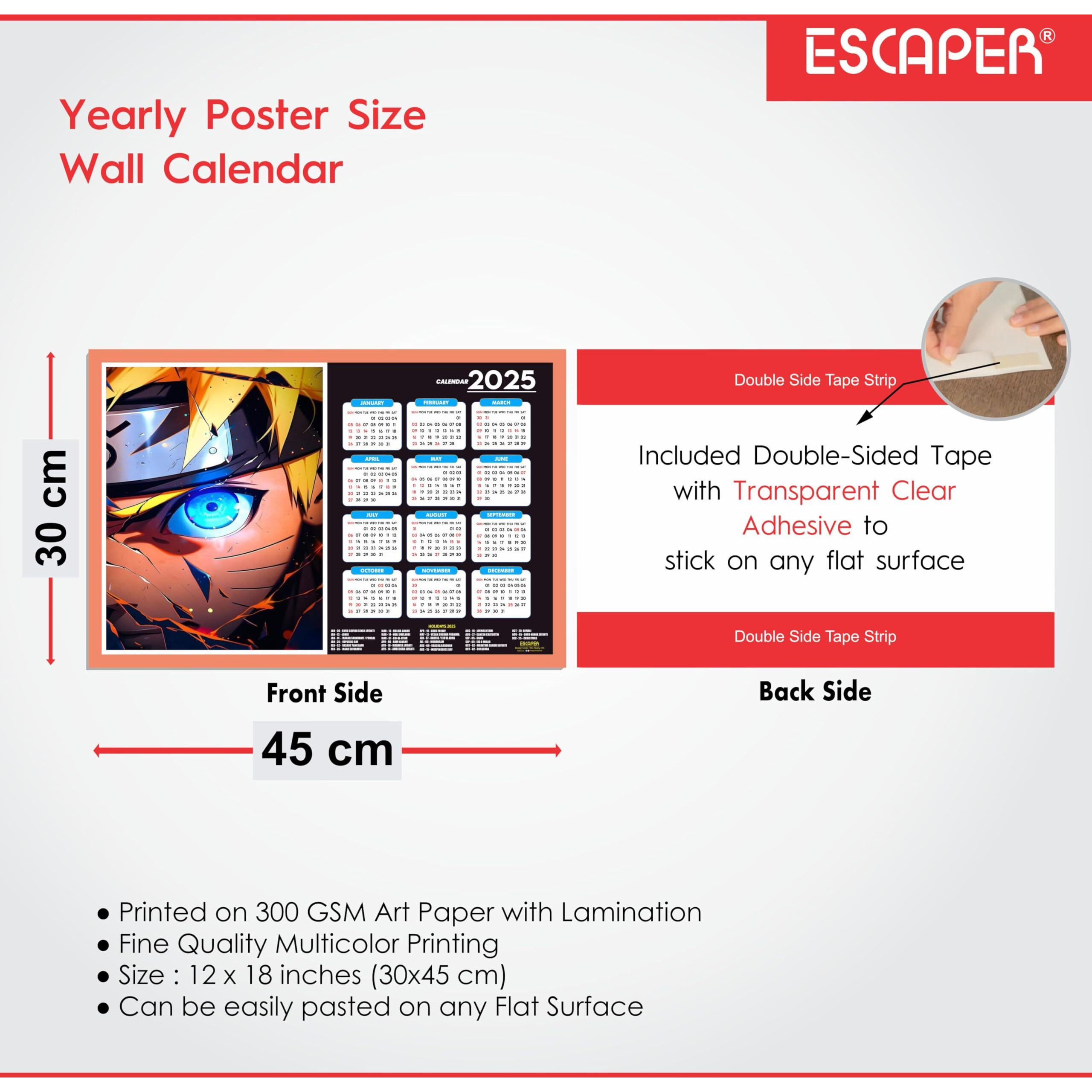 ESCAPER Anime Wall Calendar 2025 hanging (45 x 30 cm), Anime Wall Calendar 2025, One Piece Anime Wall Calendar 2025, Anime Gifts, Anime Wall Dcor, New Year Calendar 2025