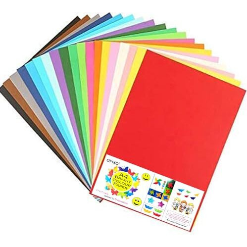 OFIXO 100 Sheets A4 Size Coloured Paper for art and crafts, school projects,assignmnets 80 GSM_Pack of 2