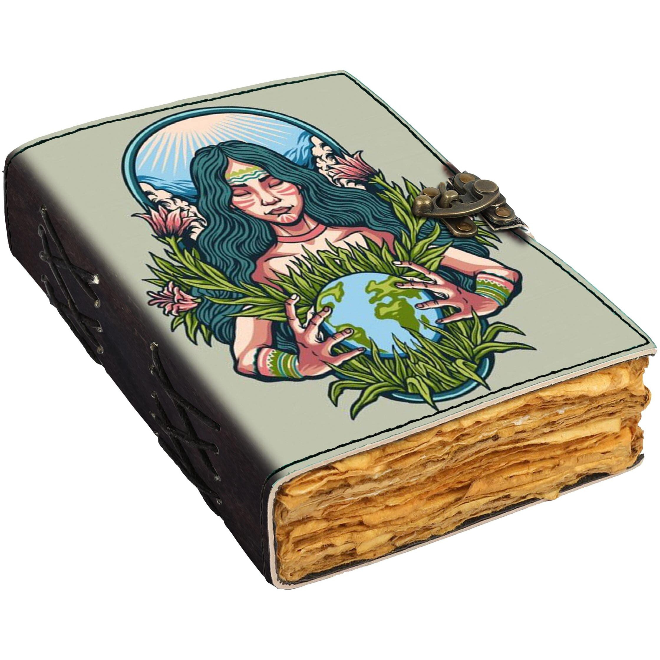 DI - KRAFT Leather Earth Printed Diary Vintage Old Pages Diary for Office & Personal Use (7 x 5 Inch)