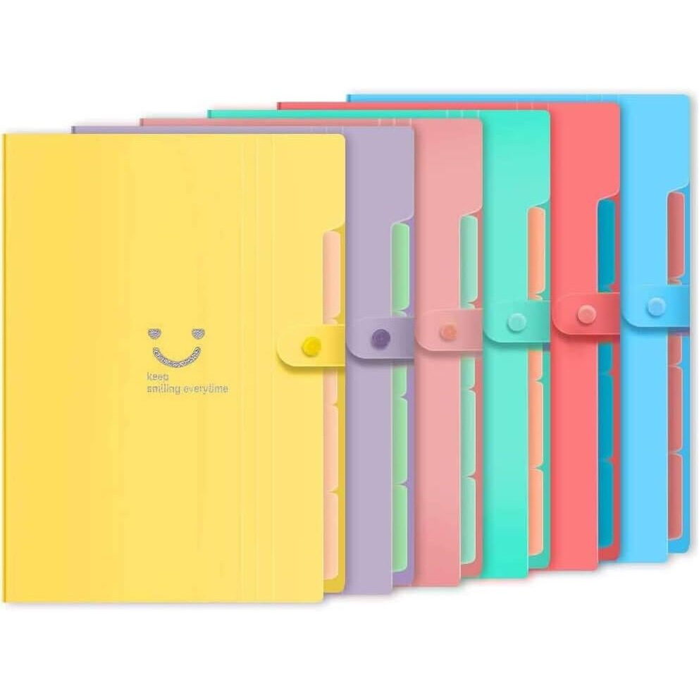 Corslet Pack of 6 Expanding File Folder File Holder for Documents with 5 Pockets Organizer Plastic A4 Size Organizer for Personal Use Multi-Project Organization for School Teacher and Office