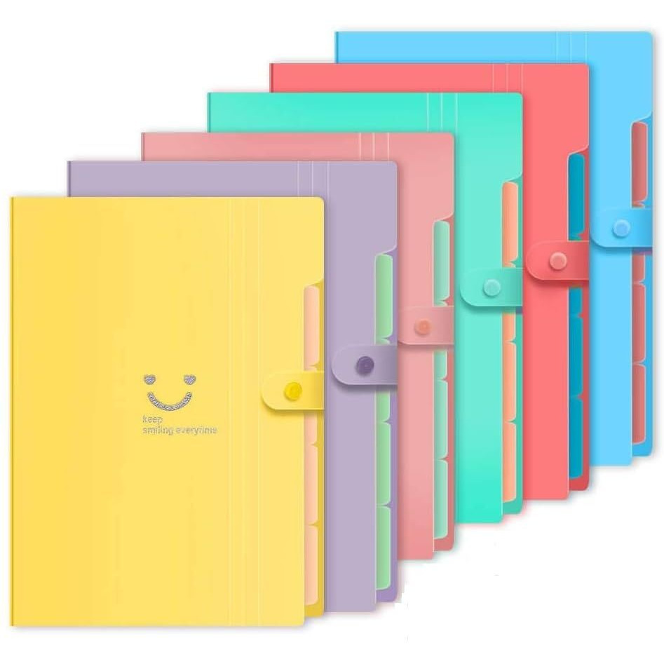 Corslet Pack of 6 Expanding File Folder File Holder for Documents with 5 Pockets Organizer Plastic A4 Size Organizer for Personal Use Multi-Project Organization for School Teacher and Office