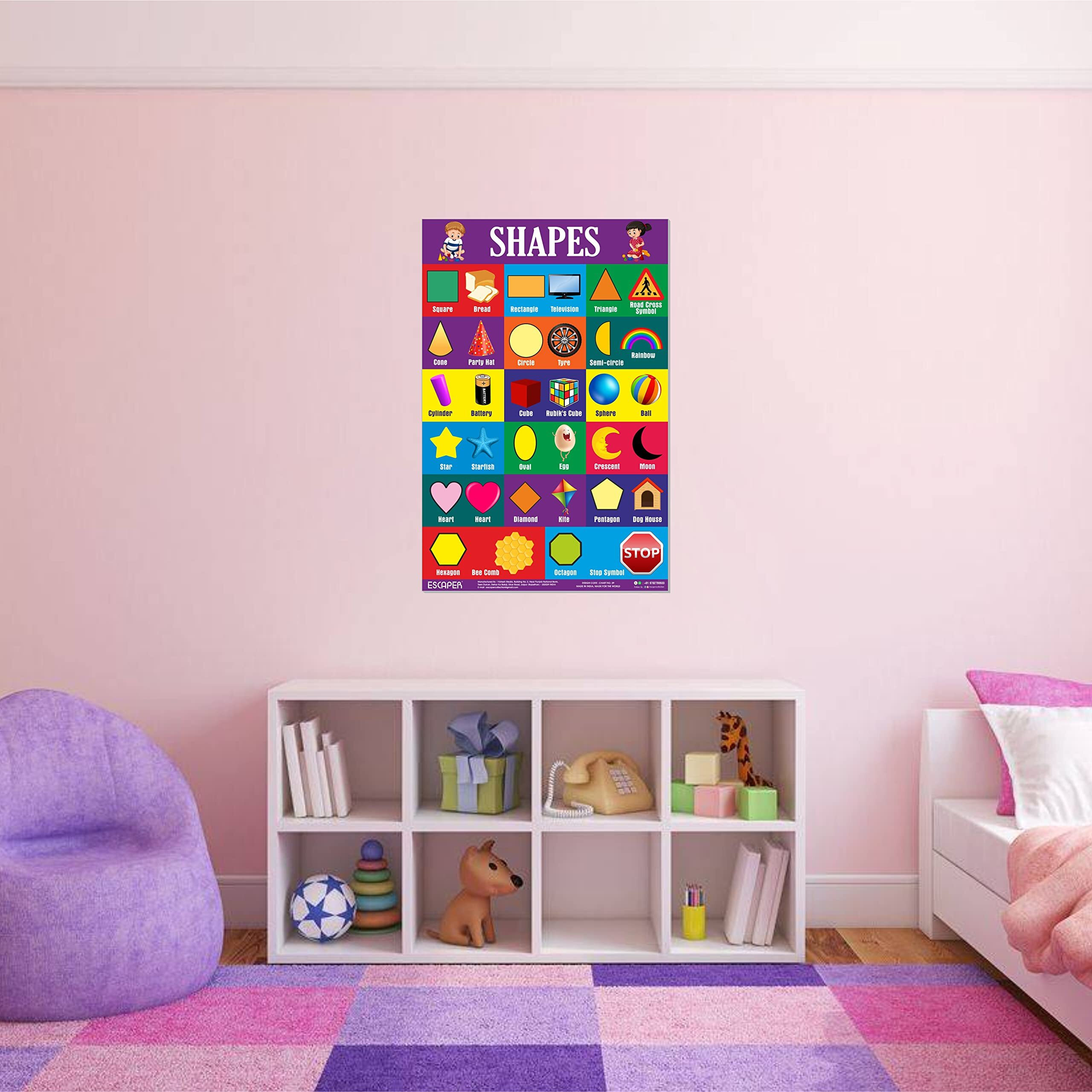 ESCAPER Shapes Chart for Kids learning (11.5 x 17.5 inches), kids chart for 2 to 5 years, Wall Chart Shapes for kids, Educational Charts for Kids Room