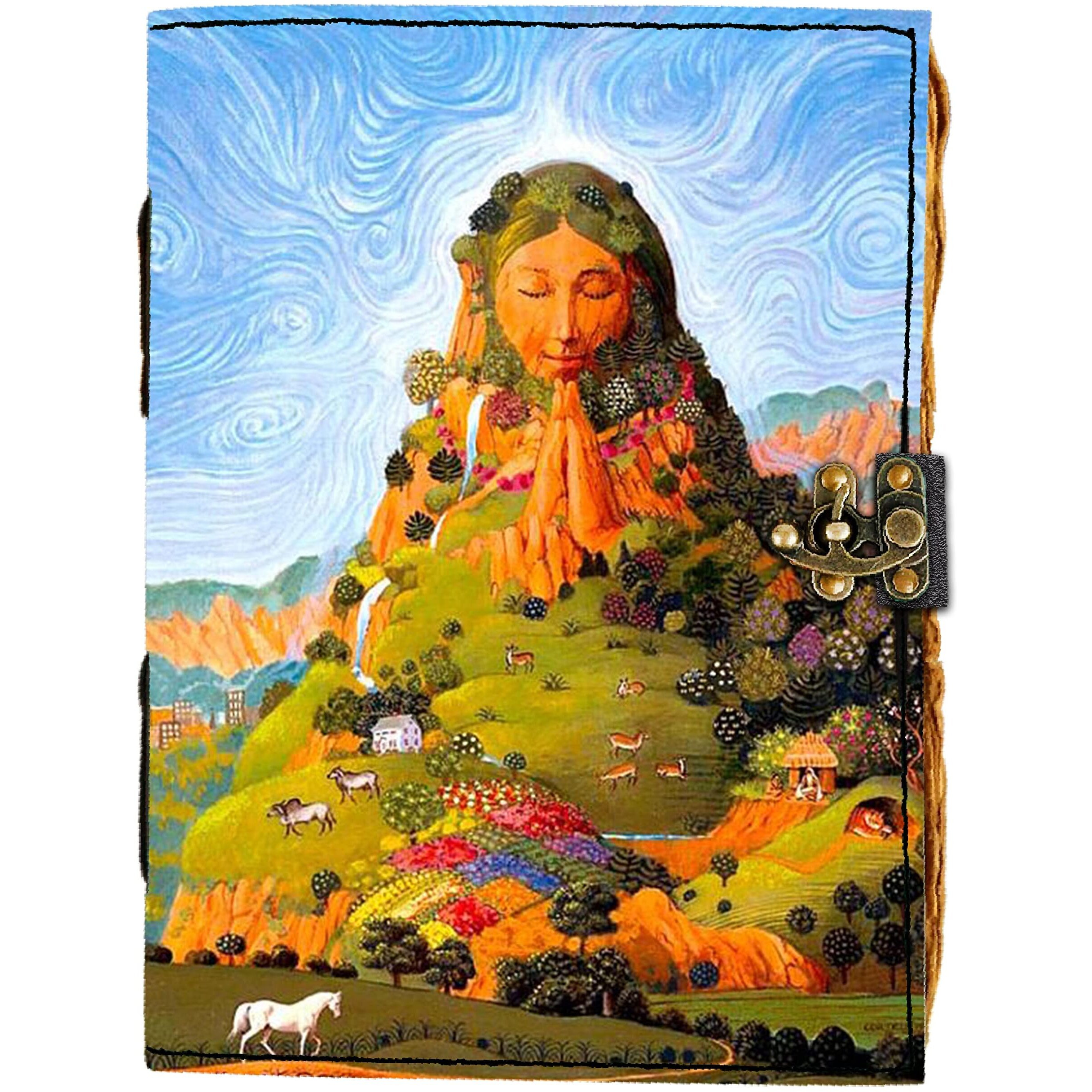 DI - KRAFT Leather Goddess Earth Printed Diary Vintage Old Pages Diary for Office & Personal Use (7 x 5 Inch)