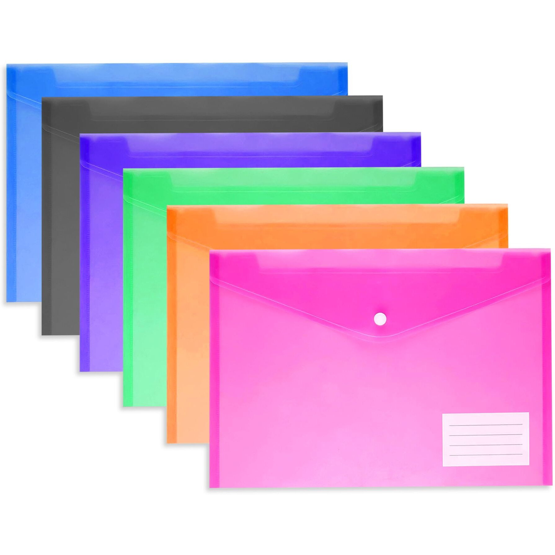 GLUN Horizontal File Folder, Side Opening Valcro File Folder, Pack of 6 Colored Poly-Plastic A4 & Legal Size Document Folder for Certificates File Storage Bag with Snap Button