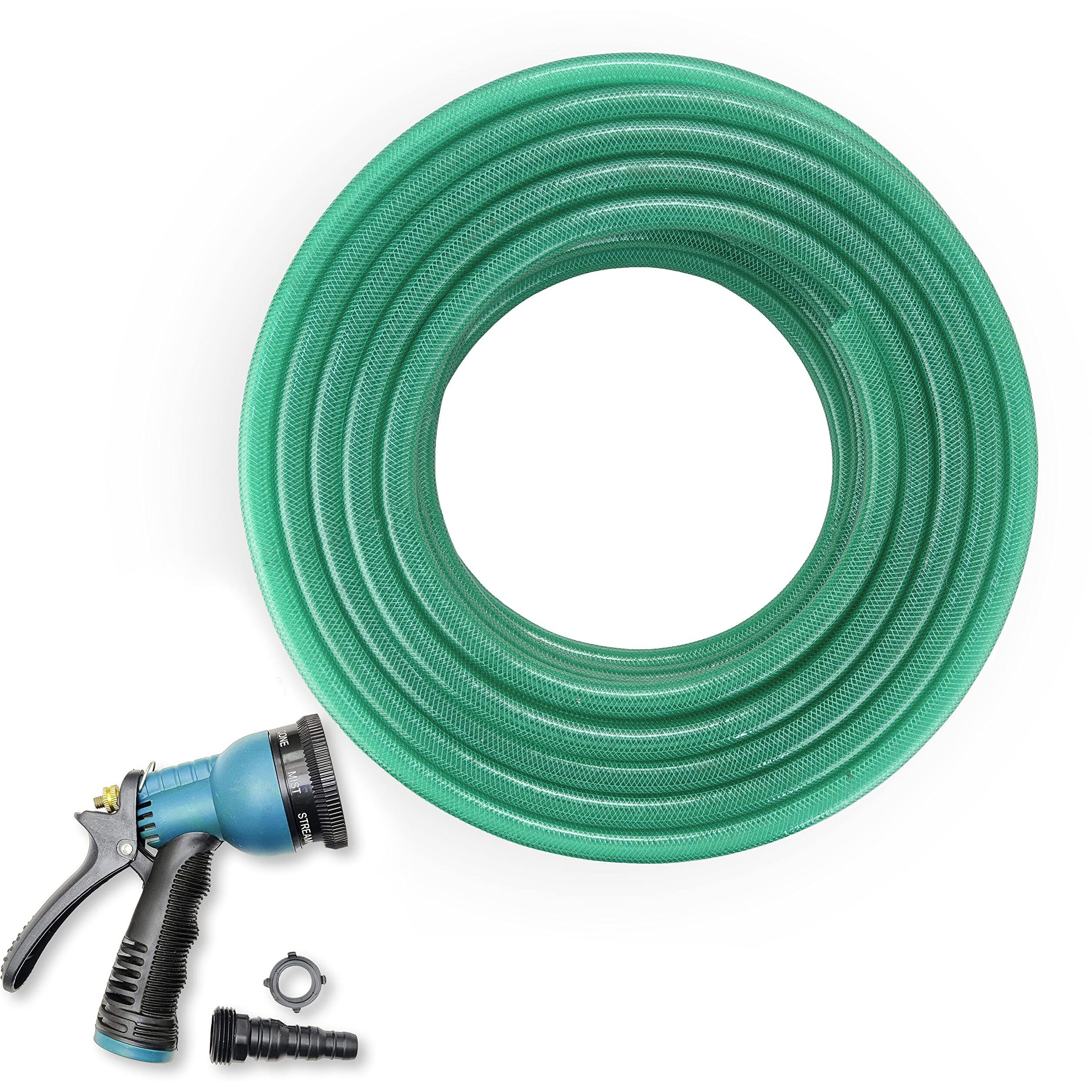Garbnoire 30m 0.5 inch PVC Heavy Duty Braided Green Garden Pipe | Lightweight, Durable & Flexible Garden Hose with Garden Accessories Like Hose Connector, Clamps & Water Gun (30 M (98.4 Feet))