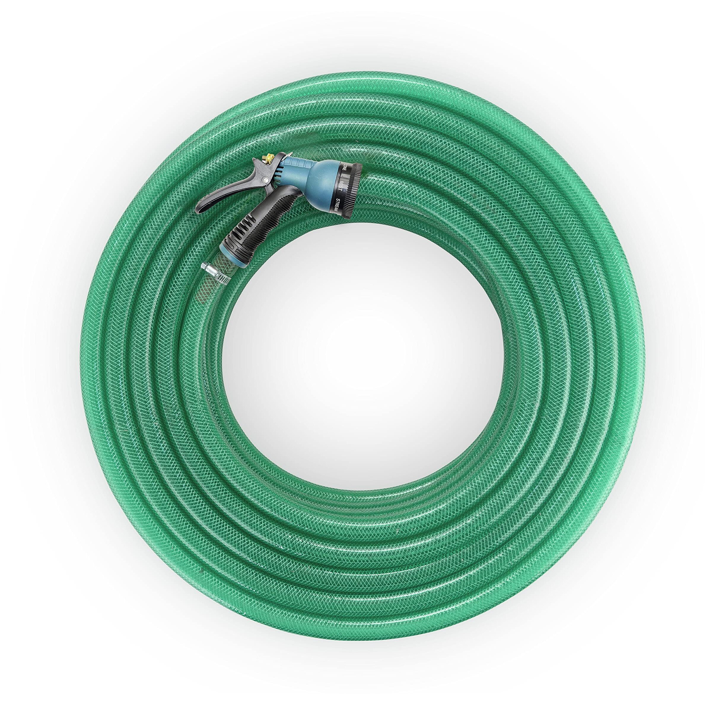 Garbnoire 20M 0.5 Inch PVC Heavy Duty Braided Green Garden Pipe | Lightweight, Durable & Flexible Garden Hose With Garden Accessories Like Hose Connector, Clamps & Water Gun (20 M (65.6 Feet))