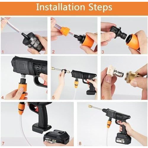 NELVINEXPORTS Cordless Portable Wireless Pressure Washer Gun 48V 12000mah High Pressure Water Gun for Car Wash Bike Washing Cleaning| Adjustable Nozzle and 5M Hose Pipe (Double Battery 01)