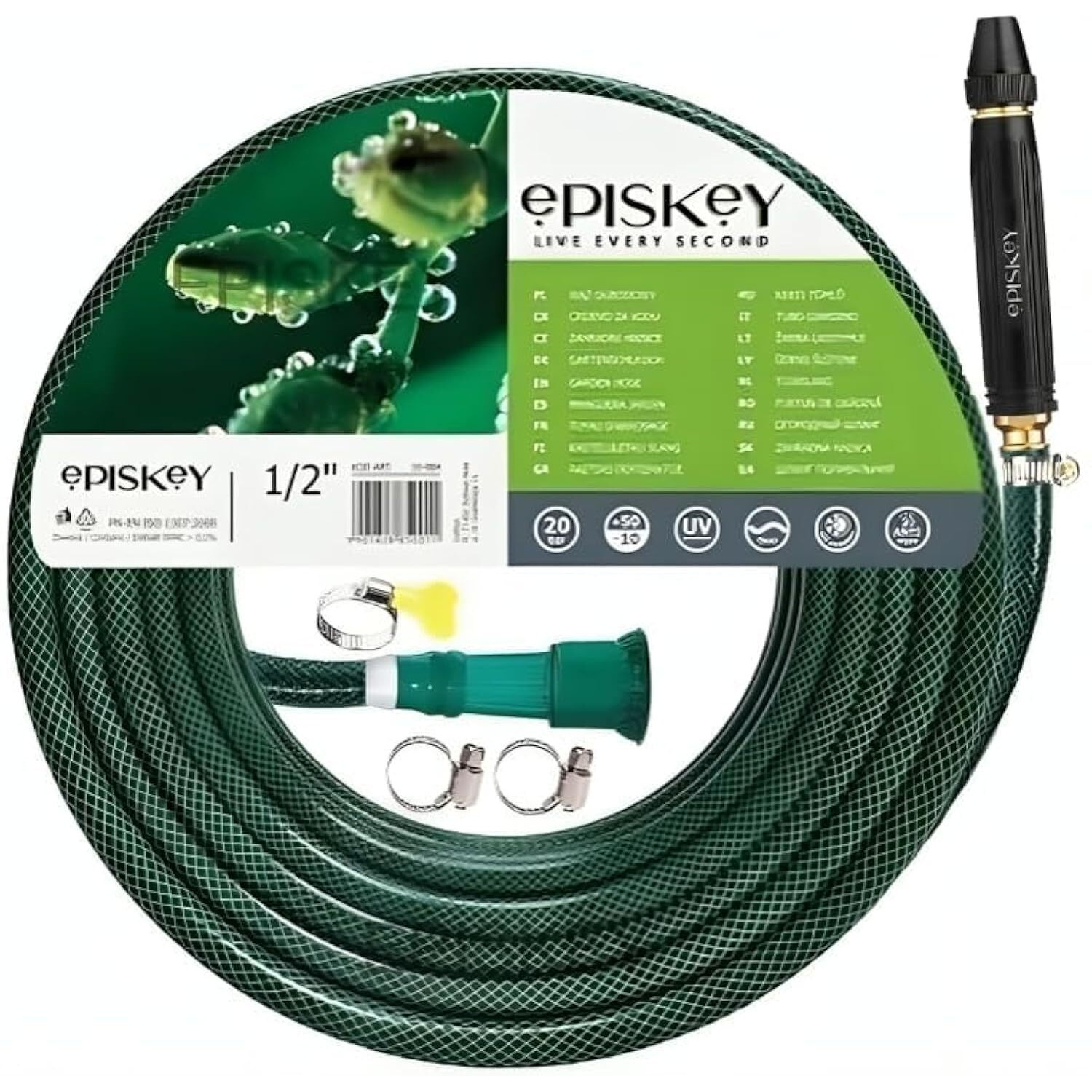 EPISKEY Heavy Duty Expandable Garden Hose Flexible Water Pipe with Double Latex Core Stainless Metal Nozzle Water Spray Gun Braided Outer Layer Small No Kink Hose (Multicoloured) (10 Meter)