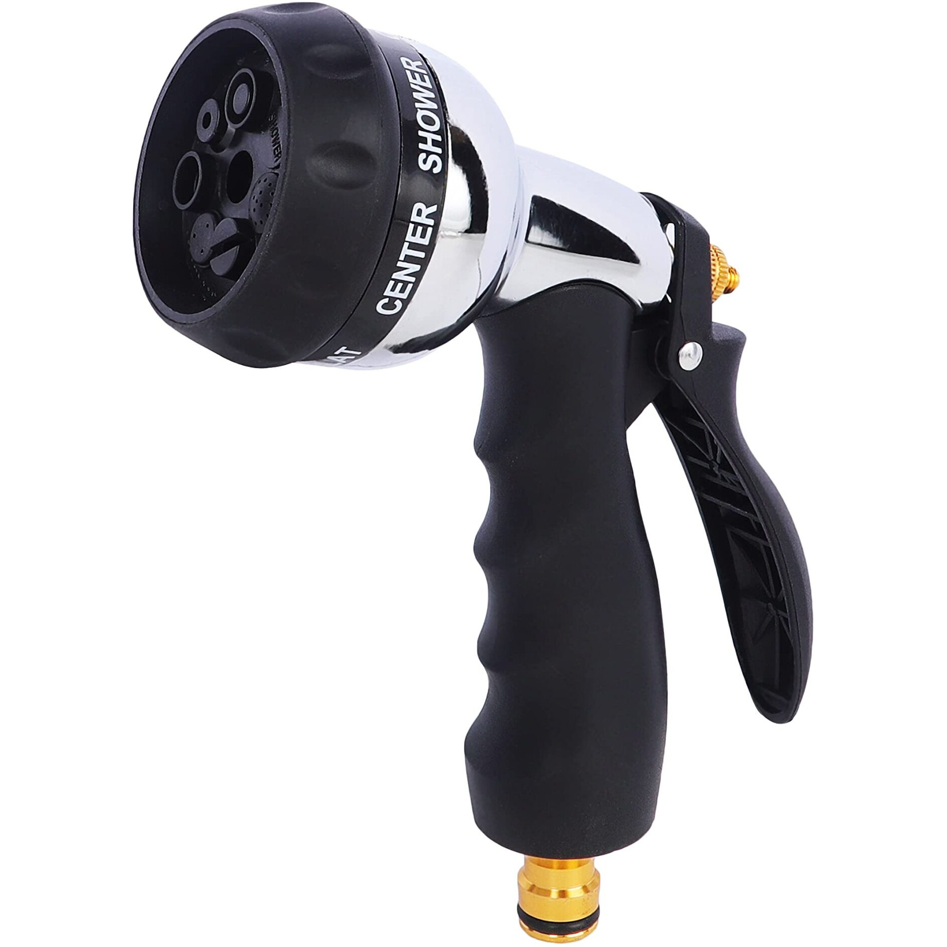 Garbnoire Heavy Duty Garden Hose Steel Nozzle Water Spray Gun With 1/2 Inch Connector High Pressure 7 Pattern For Gardening, Flower, Plants, Lawn, Bike| Multi Use Cleaning, Showering Pet, and Washing Cars - Black(Pack of 1)