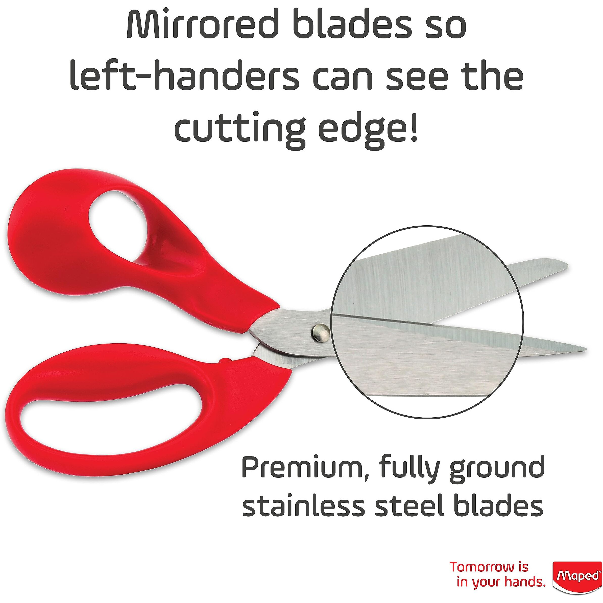 Maped Expert Left Handed Scissors, Stainless Steel Blades, 21cm/8.25-Inch, Red Handles (068650)