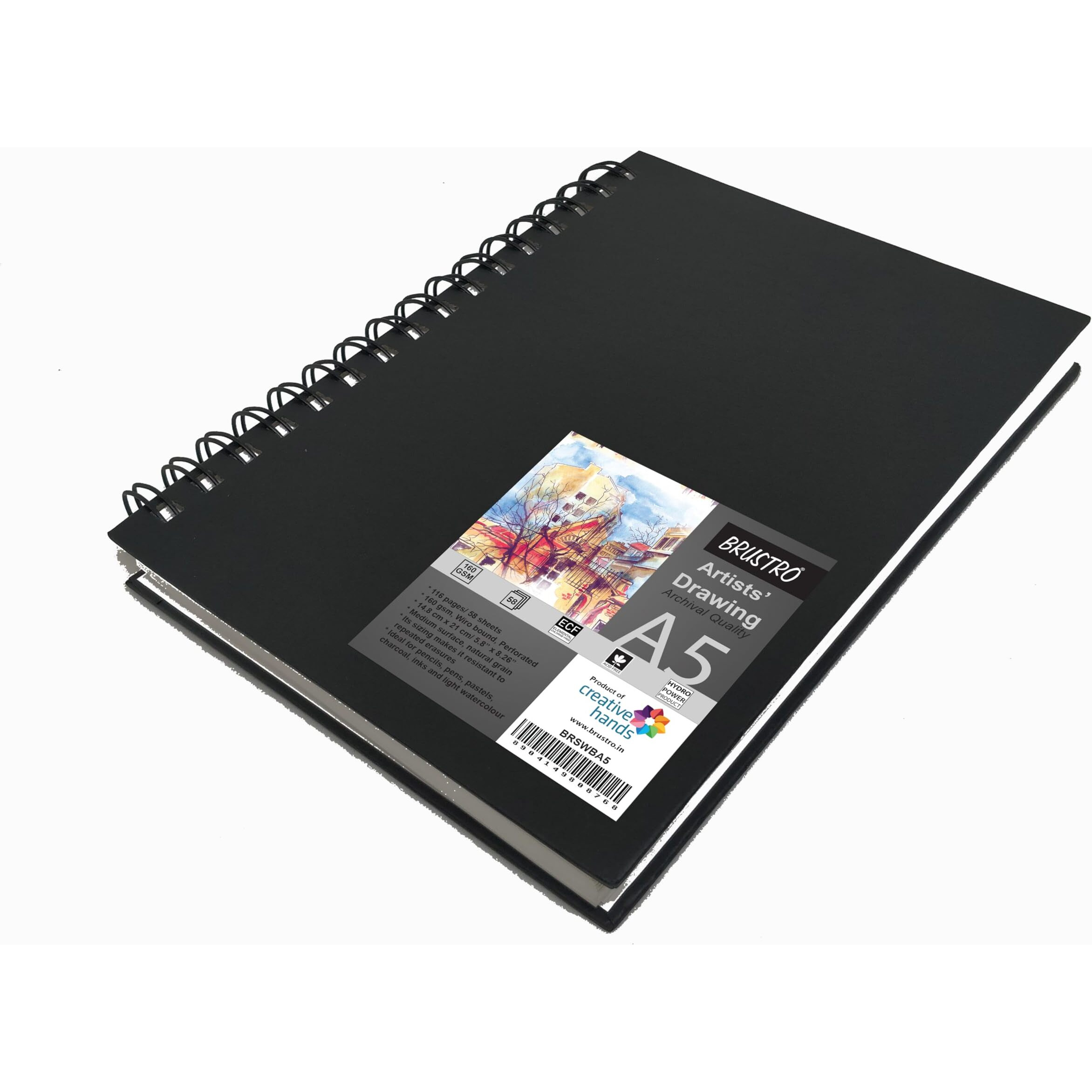 BRUSTRO Artists Wiro Bound Sketch Book| Spiral | A5 Size, 116 Pages, 160 GSM| Ideal for Professional Drawing, Sketching, Mandala Art, Students,Professionals, School, Beginners, Paper, Watercolor