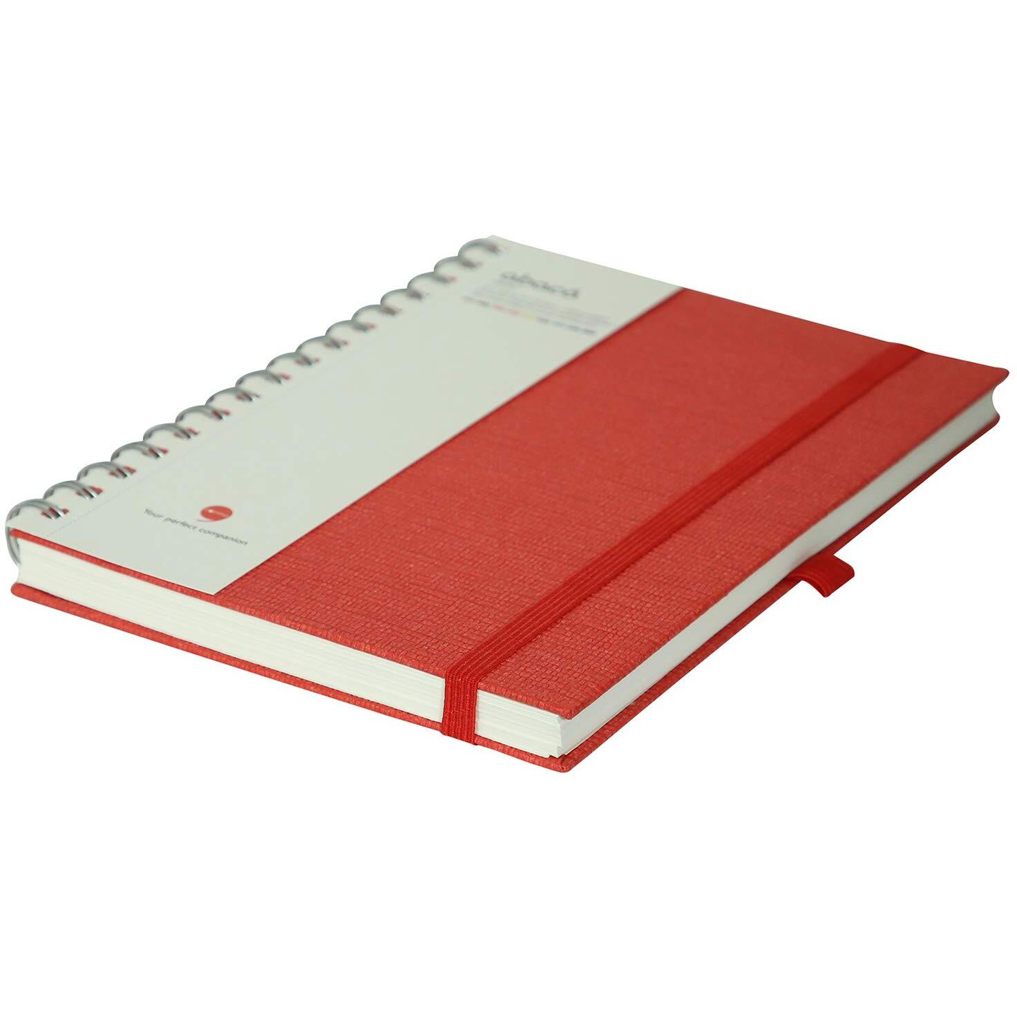 COMMA Abaca - A5 Size - Wire-O-Bound Spiral Notebook with Elastic Band Closure & Pen Loop - 200 Pages - 80gsm Natural Shade Paper - Textured Cover Material - (Red)