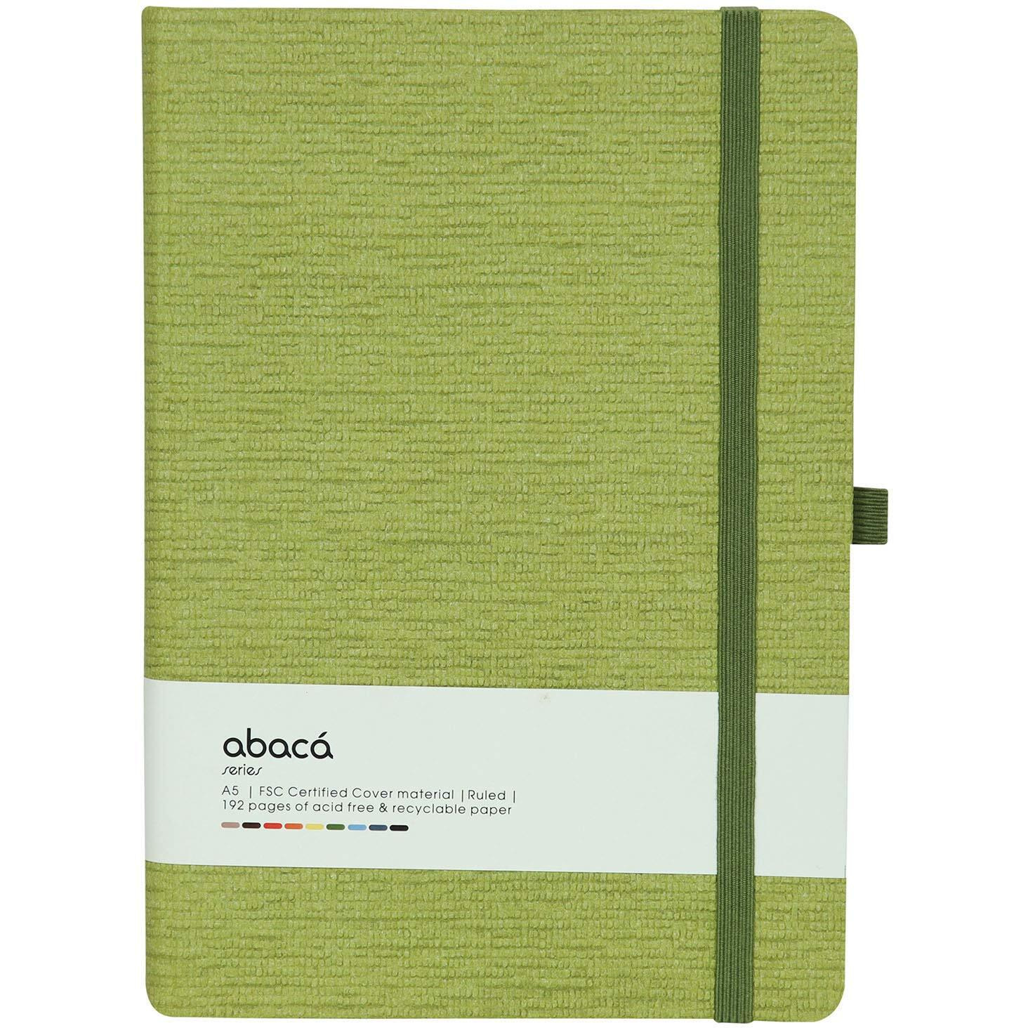 COMMA Abaca  A5 Size  Hard Bound Notebook with Elastic Band Closure & Pen Loop  192 Pages  80gsm Natural Shade Paper  Textured Cover Material  (Green)