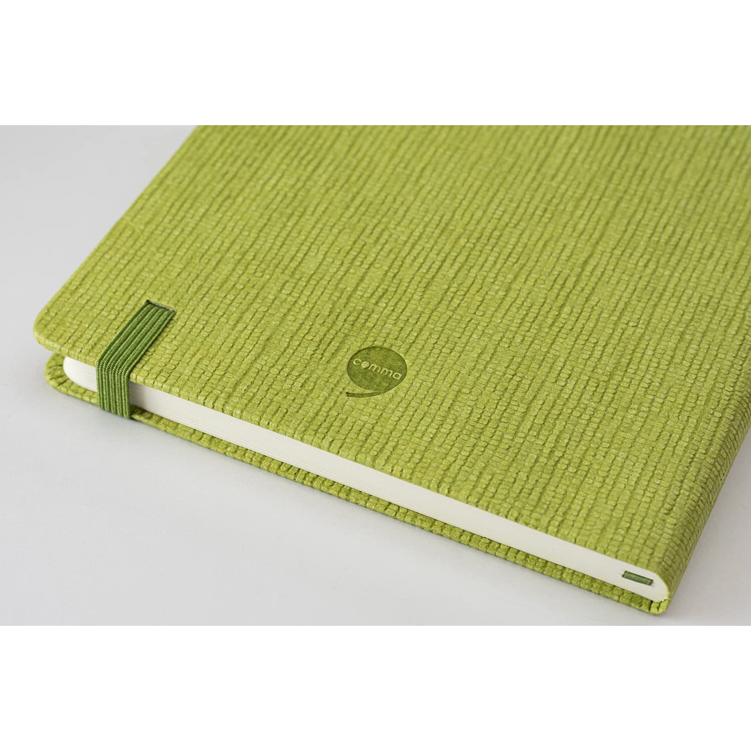 COMMA Abaca  A5 Size  Hard Bound Notebook with Elastic Band Closure & Pen Loop  192 Pages  80gsm Natural Shade Paper  Textured Cover Material  (Green)