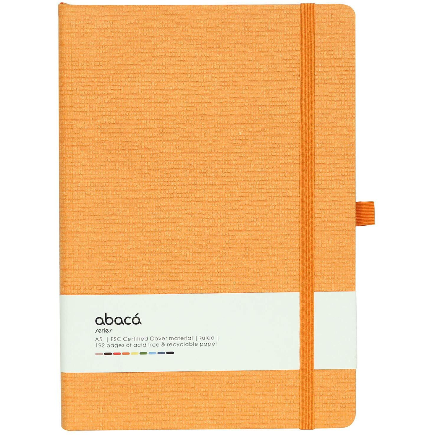 COMMA Abaca  A5 Size  Hard Bound Notebook with Elastic Band Closure & Pen Loop  192 Pages  80gsm Natural Shade Paper  Textured Cover Material  (Orange)