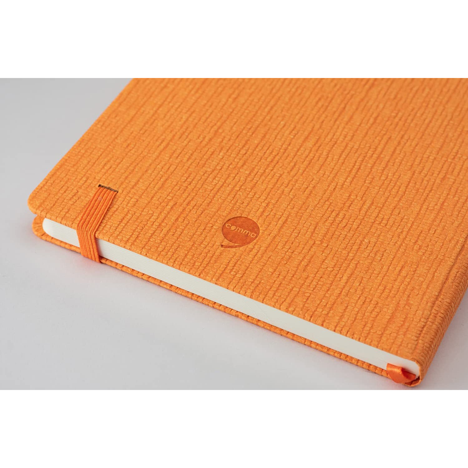 COMMA Abaca  A5 Size  Hard Bound Notebook with Elastic Band Closure & Pen Loop  192 Pages  80gsm Natural Shade Paper  Textured Cover Material  (Orange)