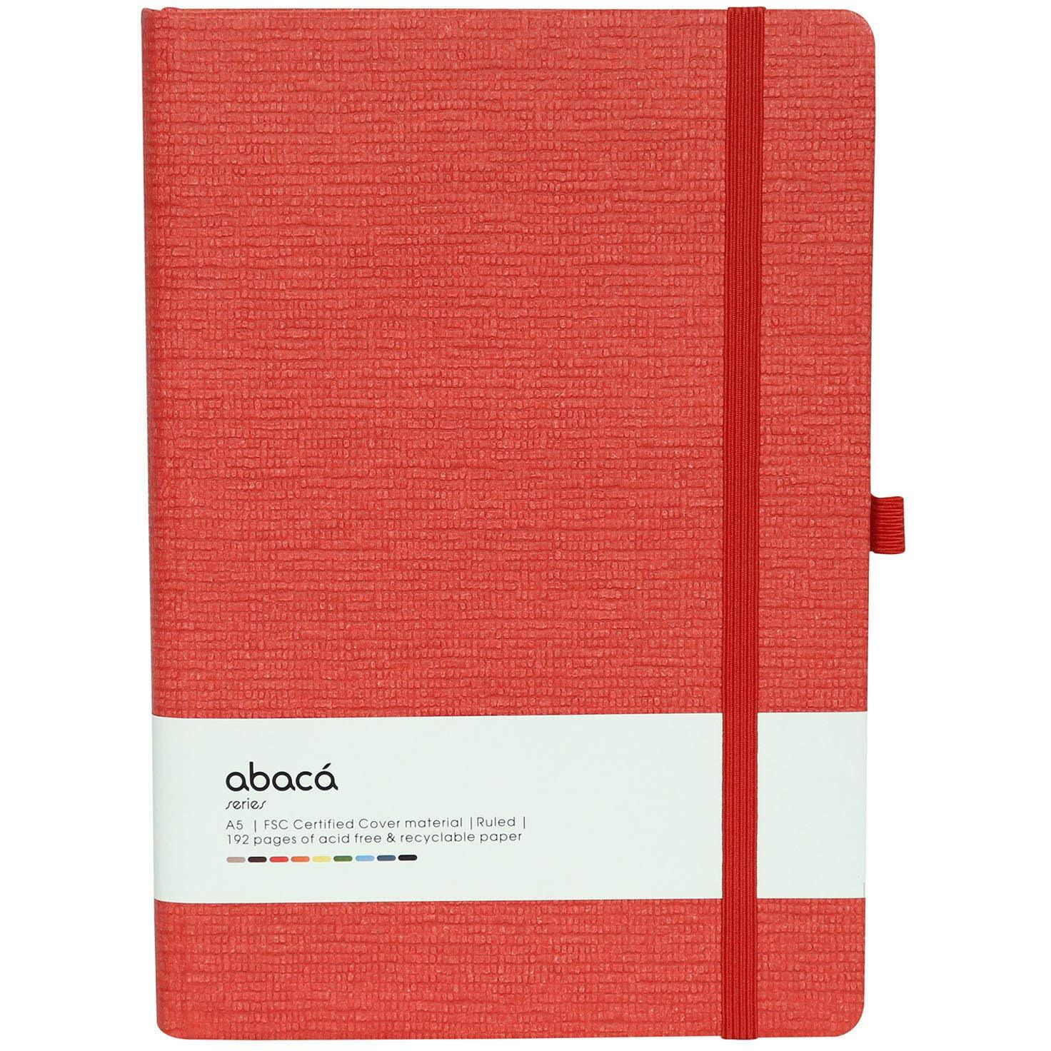 COMMA Abaca  A5 Size  Hard Bound Notebook with Elastic Band Closure & Pen Loop  192 Pages  80gsm Natural Shade Paper  Textured Cover Material  (Red)