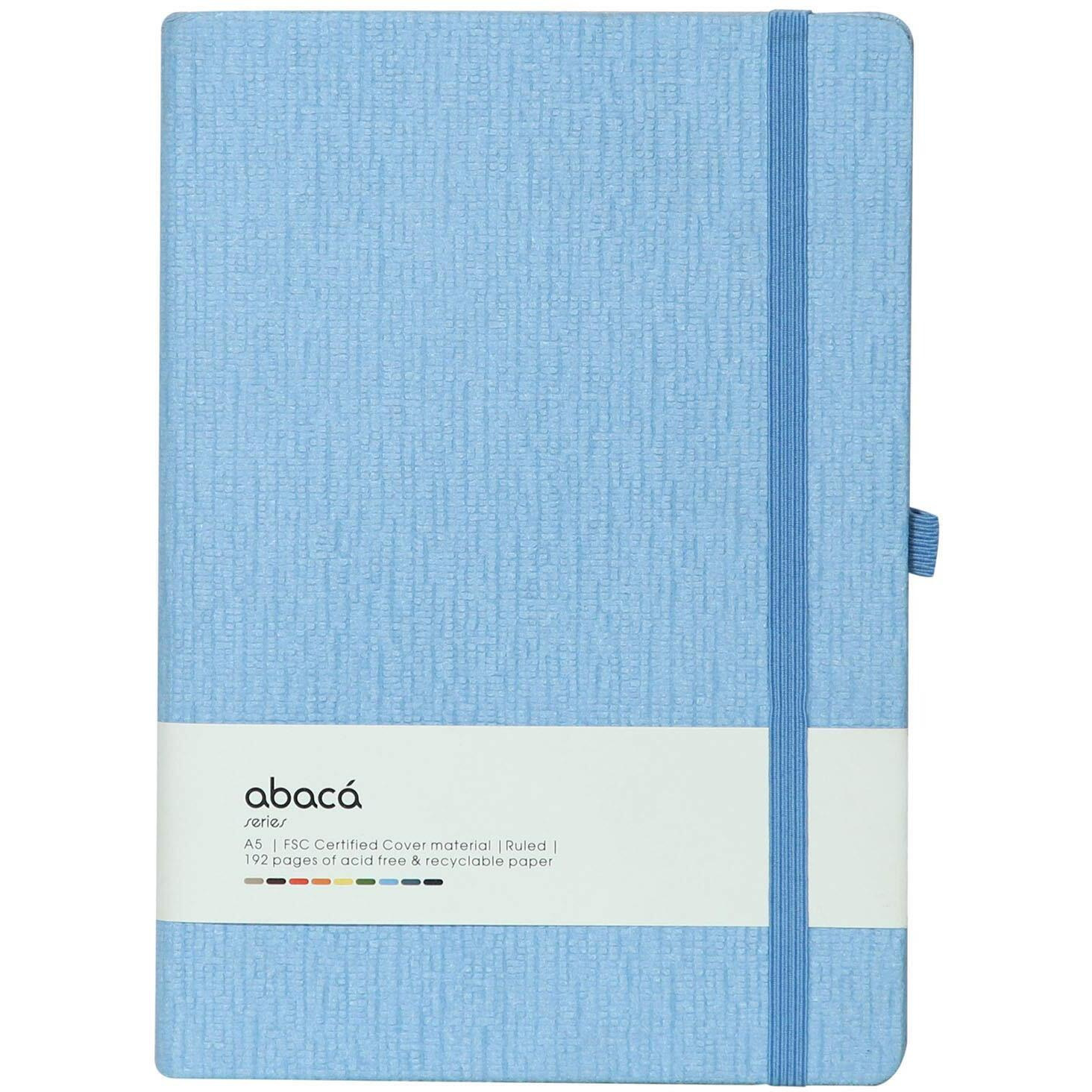 COMMA Abaca  A5 Size  Hard Bound Notebook with Elastic Band Closure & Pen Loop  192 Pages  80gsm Natural Shade Paper  Textured Cover Material  (Sky Blue)