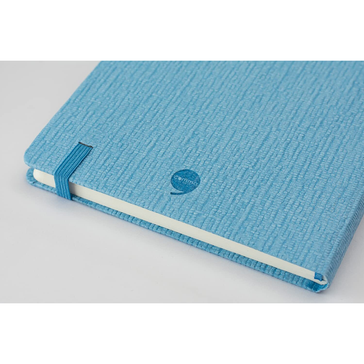 COMMA Abaca  A5 Size  Hard Bound Notebook with Elastic Band Closure & Pen Loop  192 Pages  80gsm Natural Shade Paper  Textured Cover Material  (Sky Blue)