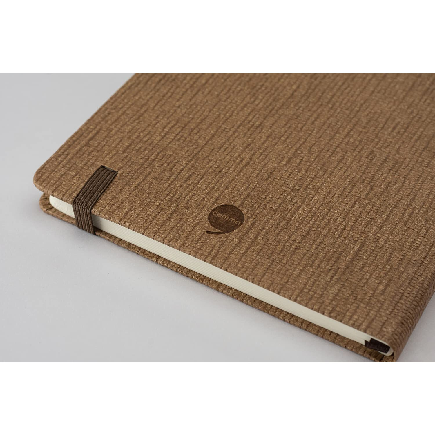 COMMA Abaca  A5 Size  Hard Bound Notebook with Elastic Band Closure & Pen Loop  192 Pages  80gsm Natural Shade Paper  Textured Cover Material  (Walnut Brown)