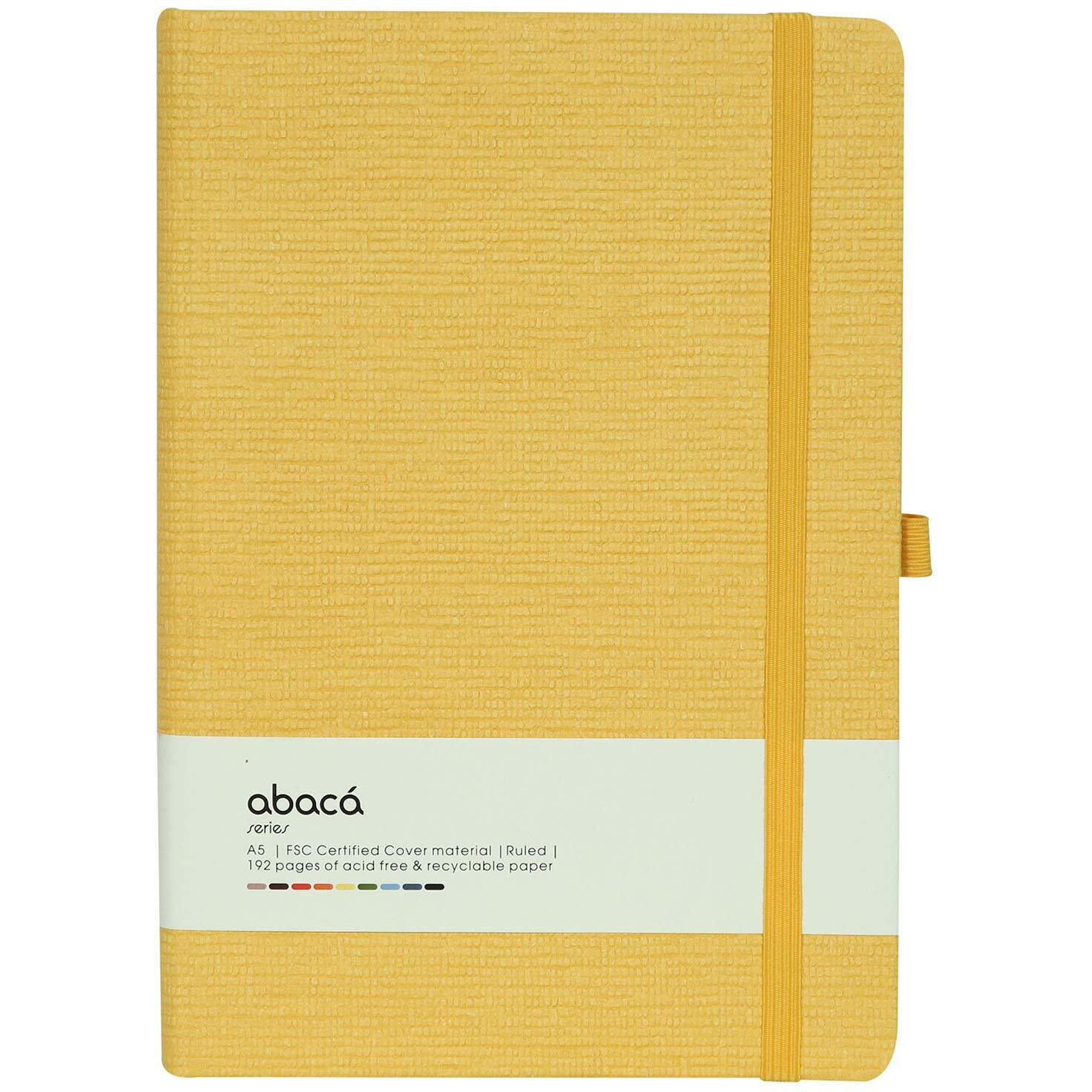 COMMA Abaca  A5 Size  Hard Bound Notebook with Elastic Band Closure & Pen Loop  192 Pages  80gsm Natural Shade Paper  Textured Cover Material  (Yellow)