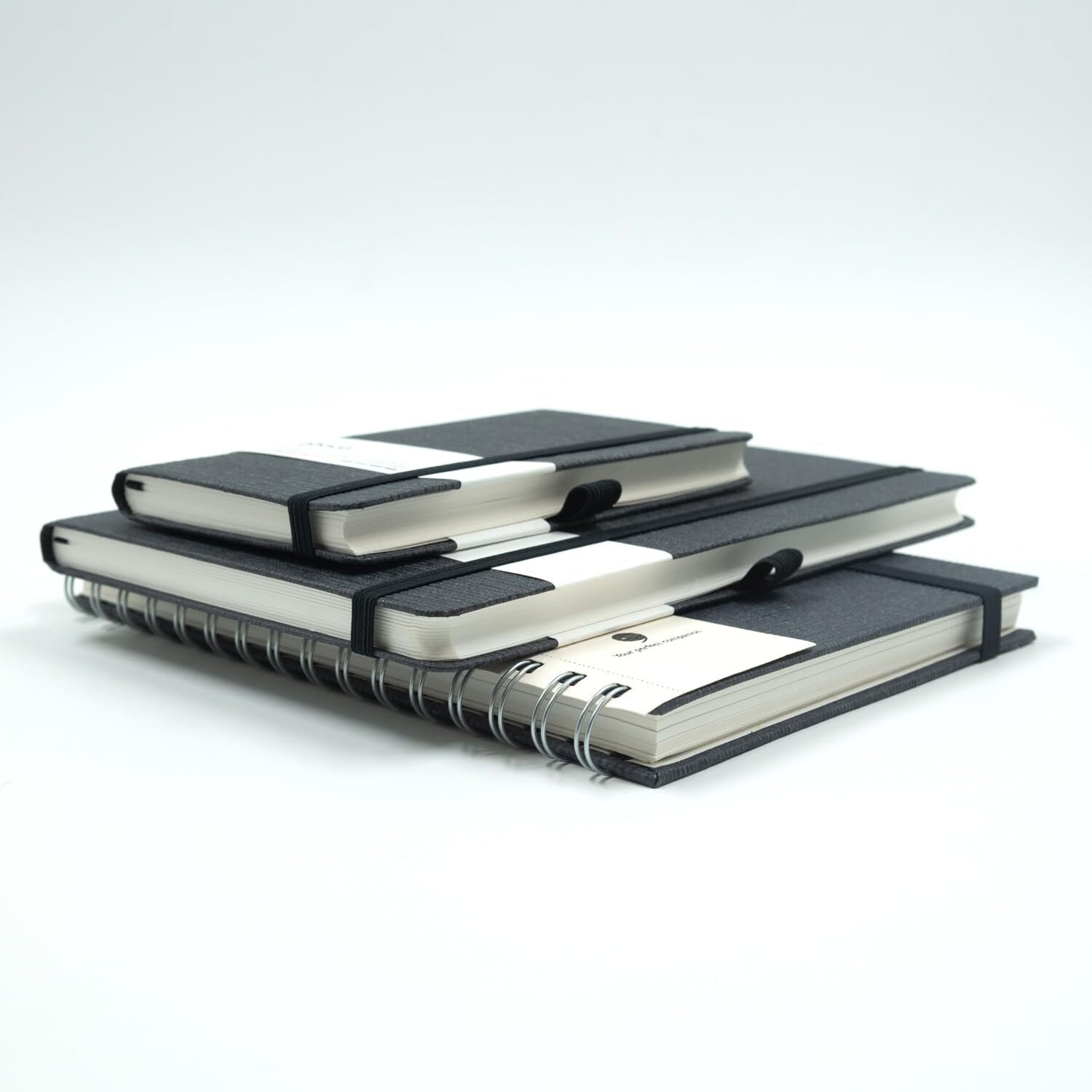 COMMA Abaca Combo | A5 Size Hard Bound, A5 Size Wire-O-Bound Notebook and A6 Size Pocket Notebook | 192 Pages ( A5 HB & A6 HB ) and 200 Pages (A5 WB) | 80gsm Natural Shade Paper | Textured Cover Material - (Black)