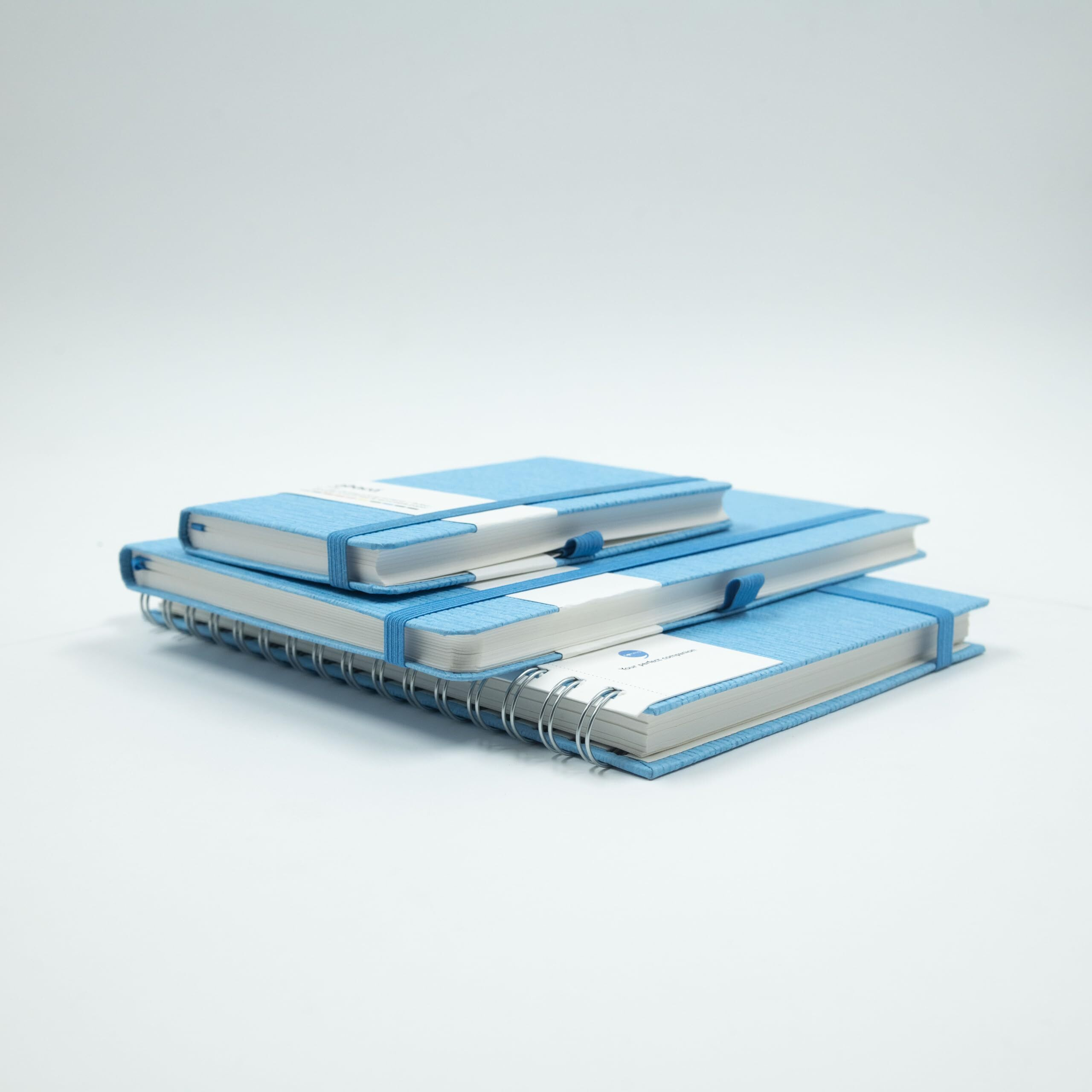 COMMA Abaca Combo | A5 Size Hard Bound, A5 Size Wire-O-Bound Notebook and A6 Size Pocket Notebook | 192 Pages ( A5 HB & A6 HB ) and 200 Pages (A5 WB) | 80gsm Natural Shade Paper | Textured Cover Material - (Sky Blue)