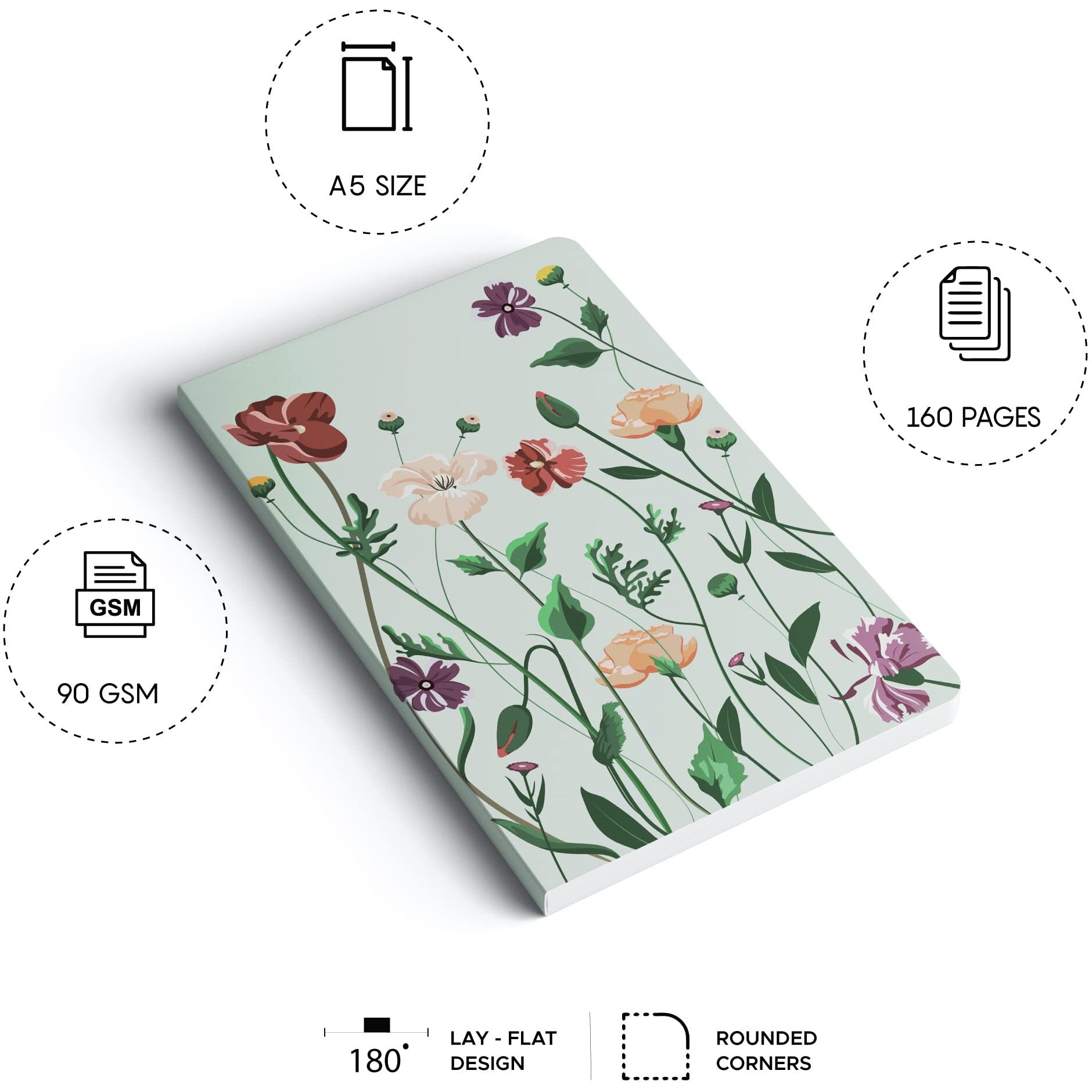 FACTOR NOTES A5 Notebook Ruled | 90 GSM | 160 Pages (Botanical)