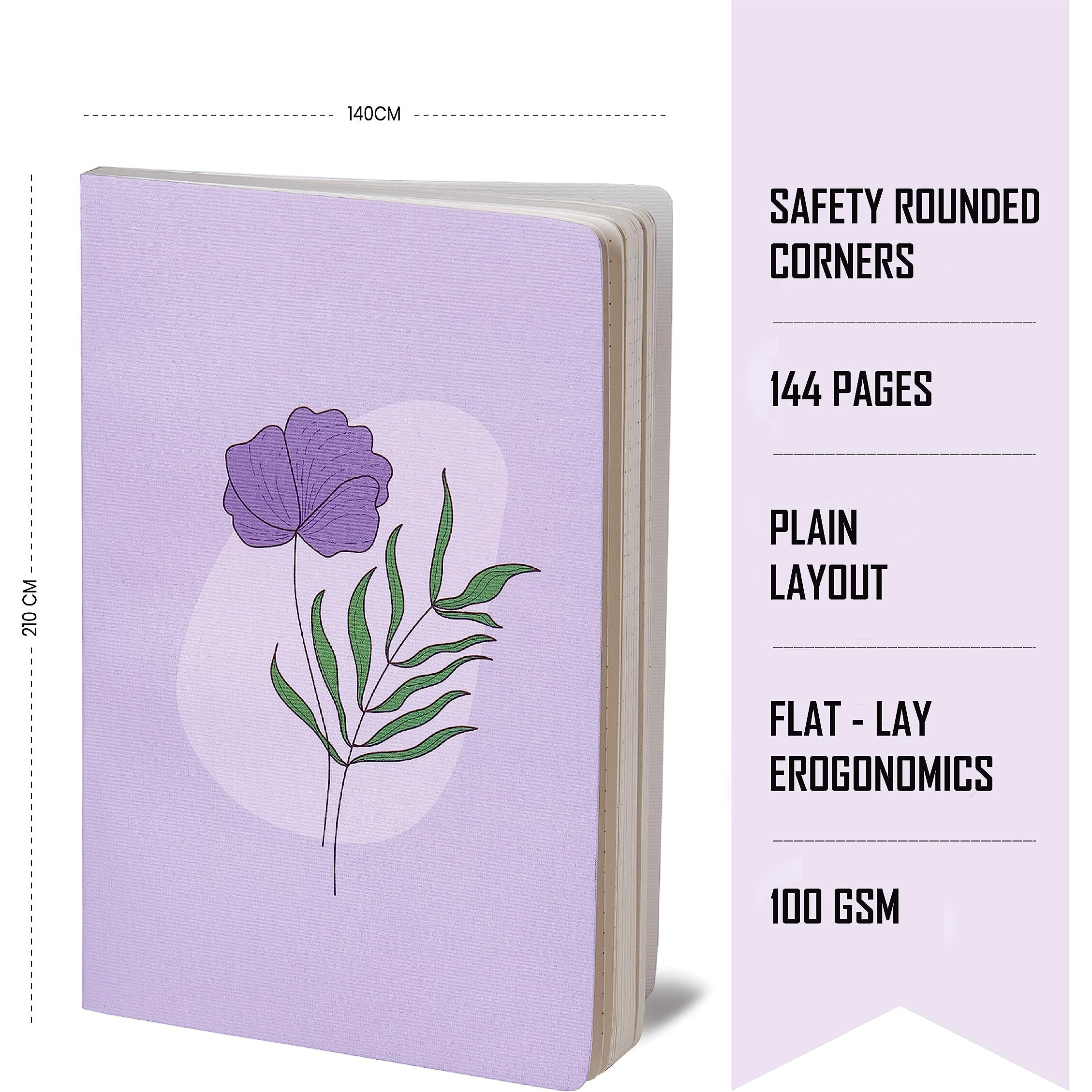 FACTOR NOTES 100 GSM A5 Notebook Plain | 144 Pages (Violet Bloom)