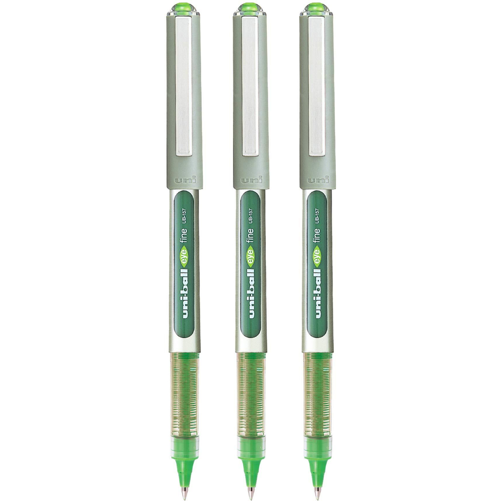 UNI-BALL Eye UB157 0.7mm Roller Ball Pen | Light Green Ink, Pack of 3