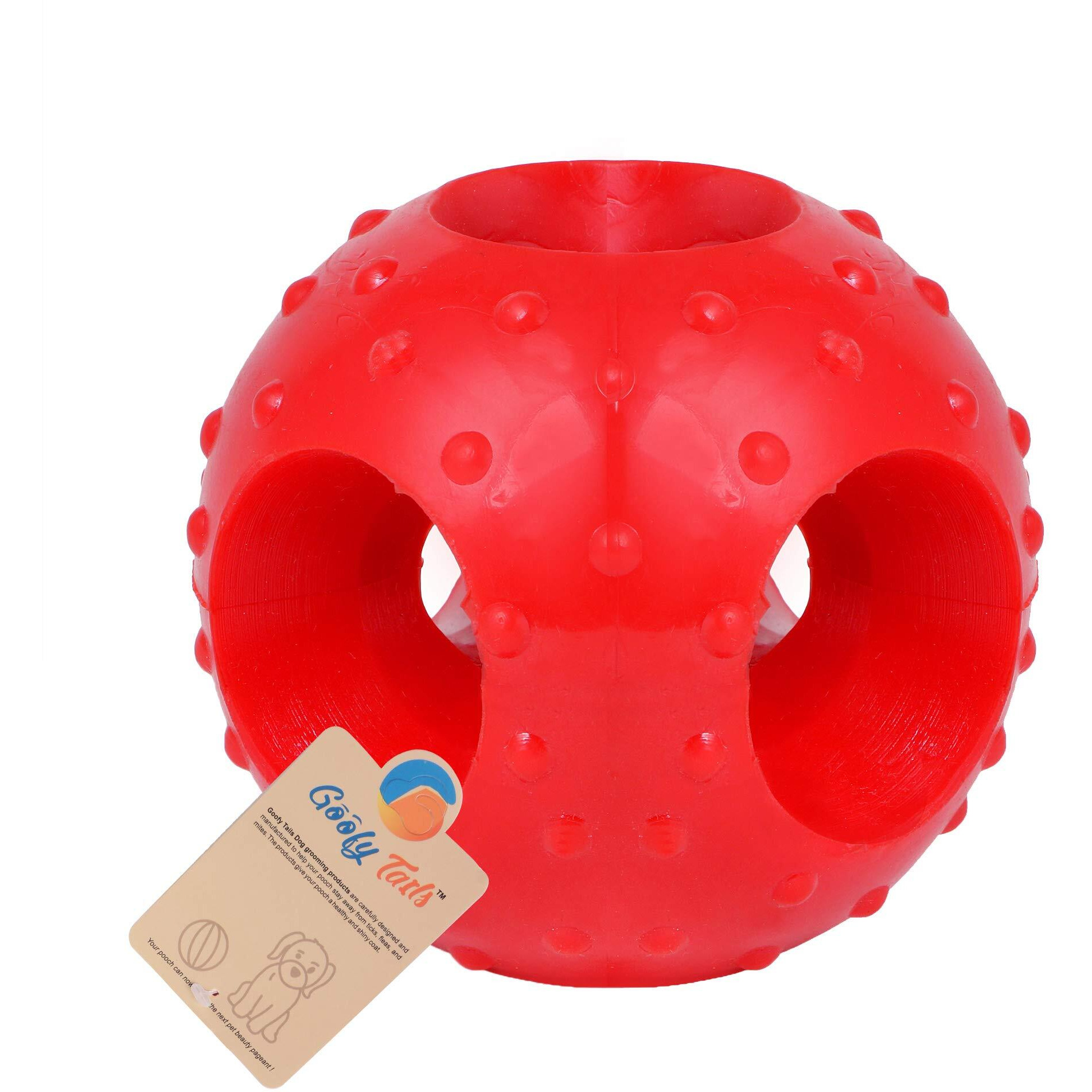 Goofy Tails Dog Ball Dog Toys, Hole Ball (Large) Dog Toy Ball, Non Toxic Dog Toy for All Breeds, Rubber Chew Toys for Dogs, Ideal for All Breeds, Large/Red