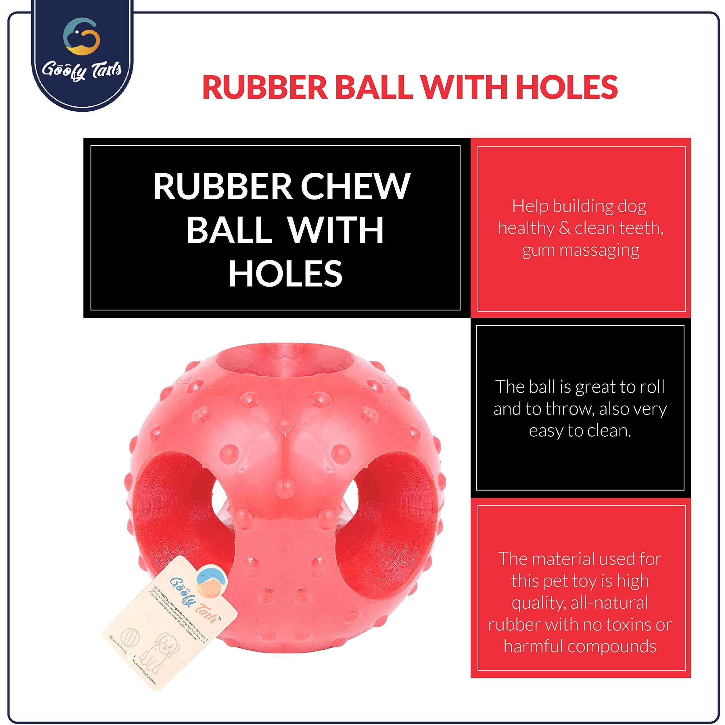 Goofy Tails Dog Ball Dog Toys, Hole Ball (Large) Dog Toy Ball, Non Toxic Dog Toy for All Breeds, Rubber Chew Toys for Dogs, Ideal for All Breeds, Large/Red