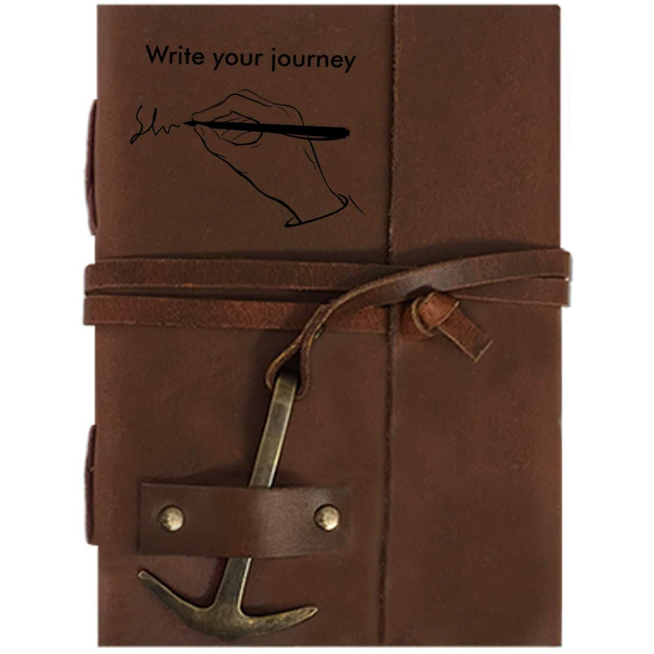 RJKART Handcrafted Leather Cover Classic Vintage Design Writing Diary Notebook Journal Planner Unruled Notepad Sketchbook Personal Diaries for Men and Women - A5 Size (200 Pages-120 GSM)
