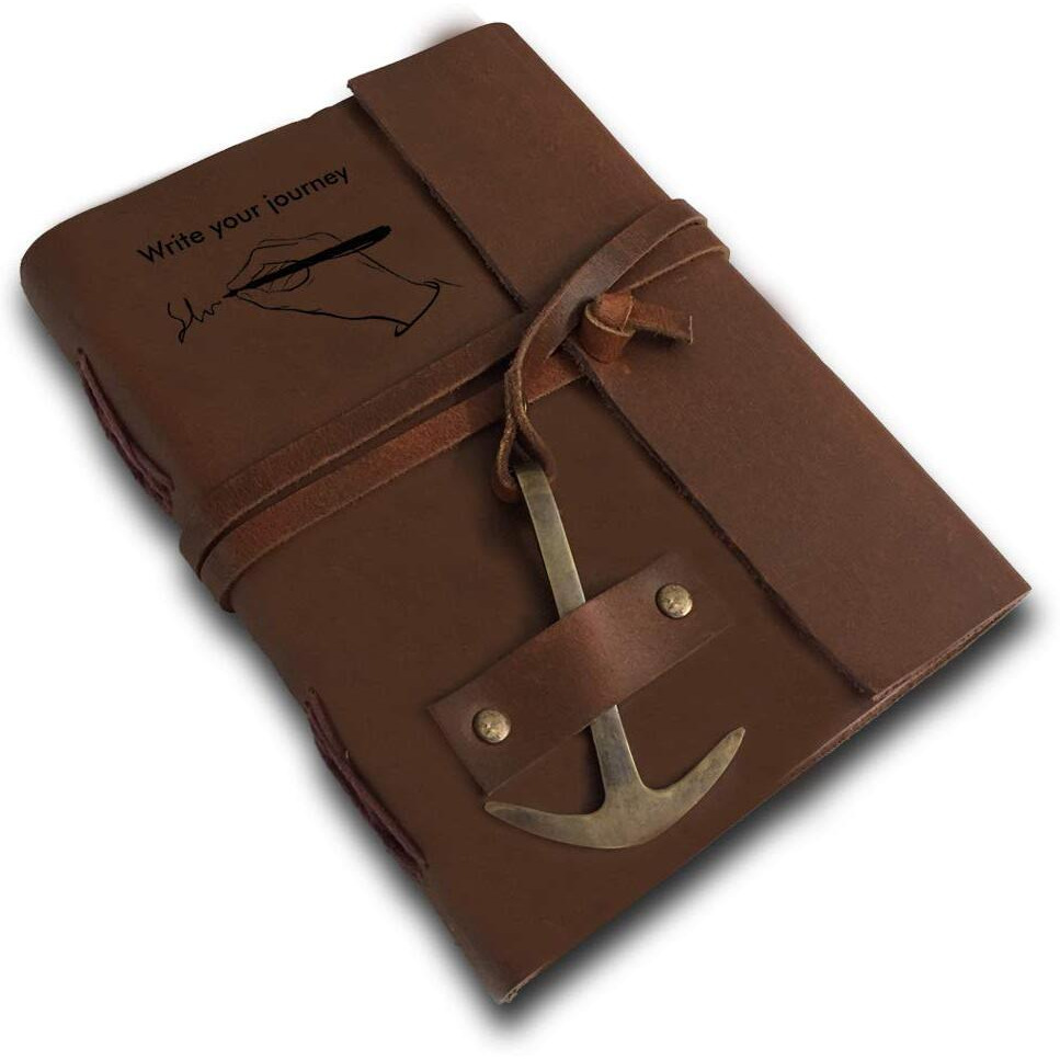 RJKART Handcrafted Leather Cover Classic Vintage Design Writing Diary Notebook Journal Planner Unruled Notepad Sketchbook Personal Diaries for Men and Women - A5 Size (200 Pages-120 GSM)