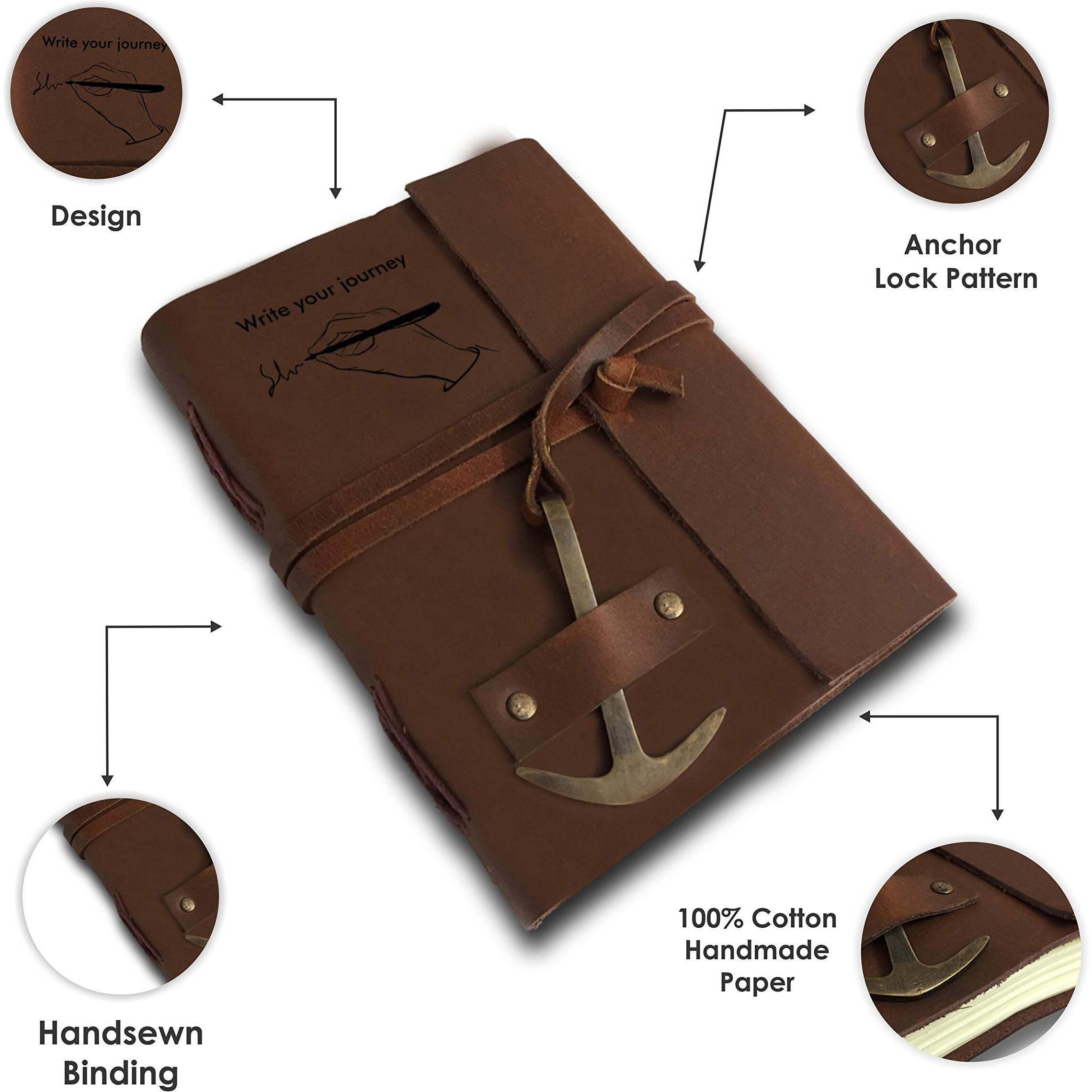 RJKART Handcrafted Leather Cover Classic Vintage Design Writing Diary Notebook Journal Planner Unruled Notepad Sketchbook Personal Diaries for Men and Women - A5 Size (200 Pages-120 GSM)