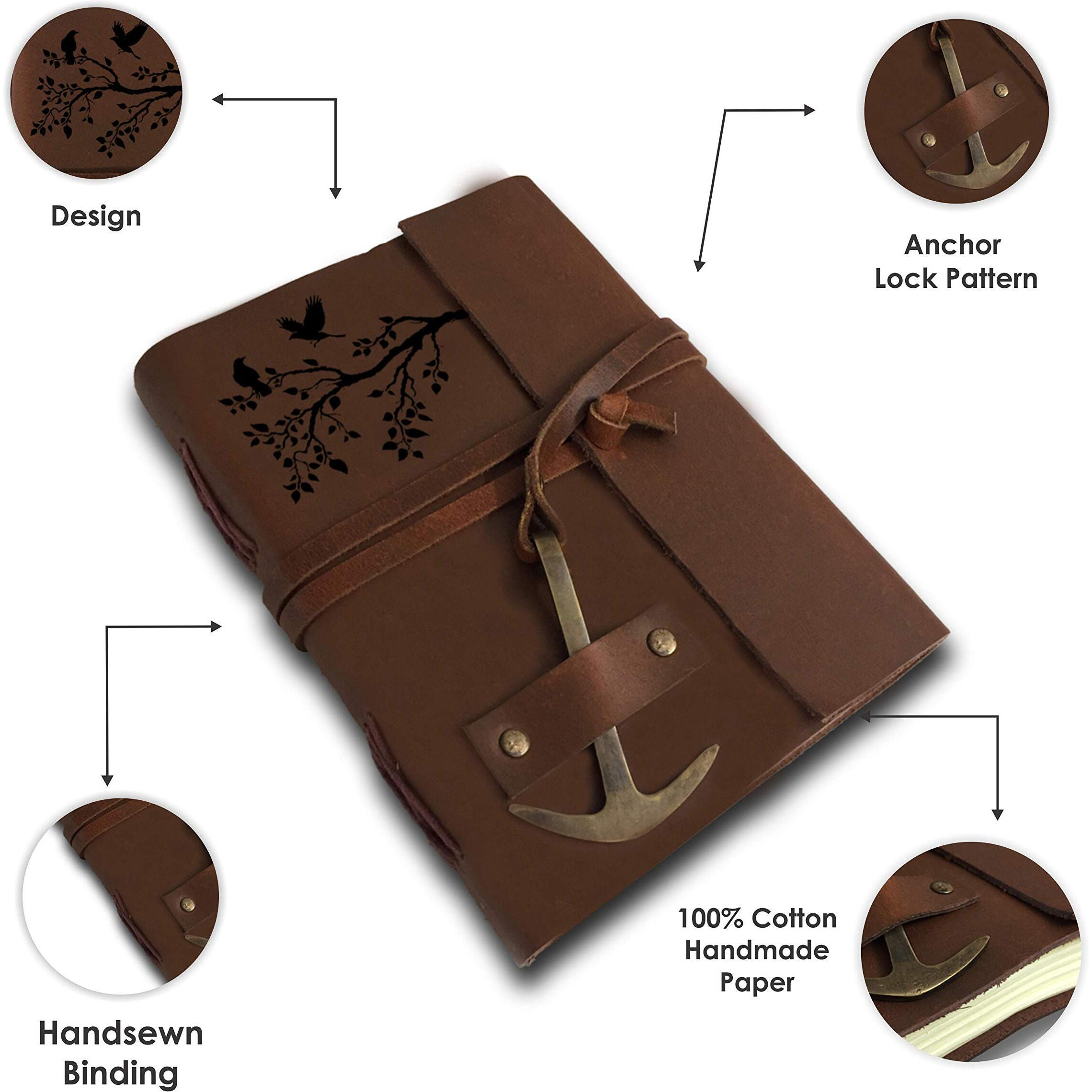 RJKART Handcrafted Leather Cover Classic Vintage Design Writing Diary Notebook Journal Planner Unruled Notepad Sketchbook Personal Diaries for Men and Women - A5 Size (200 Pages-120 GSM)