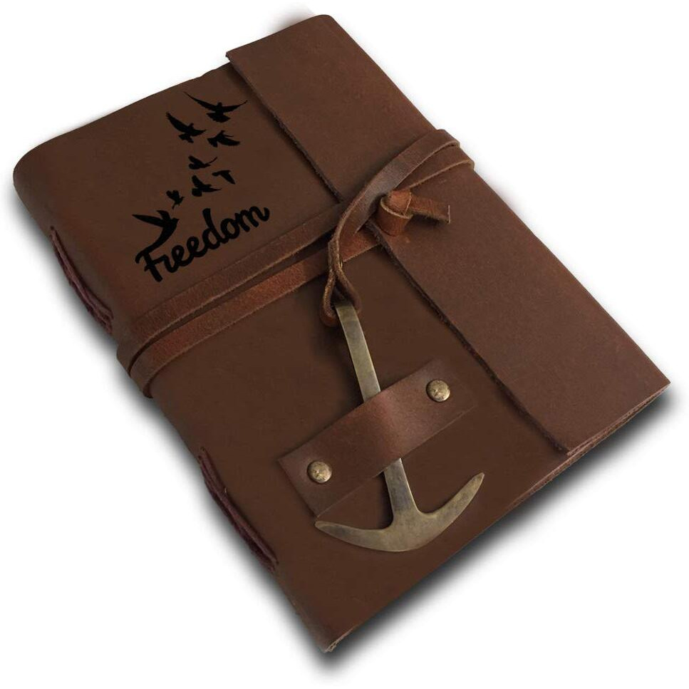 RJKART Handcrafted Leather Cover Classic Vintage Design Writing Diary Notebook Journal Planner Unruled Notepad Sketchbook Personal Diaries for Men and Women - A5 Size (200 Pages-120 GSM)
