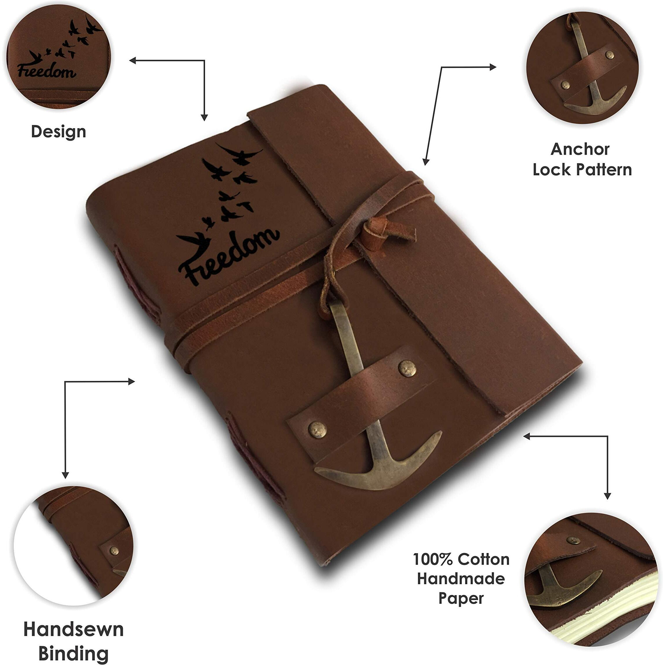 RJKART Handcrafted Leather Cover Classic Vintage Design Writing Diary Notebook Journal Planner Unruled Notepad Sketchbook Personal Diaries for Men and Women - A5 Size (200 Pages-120 GSM)